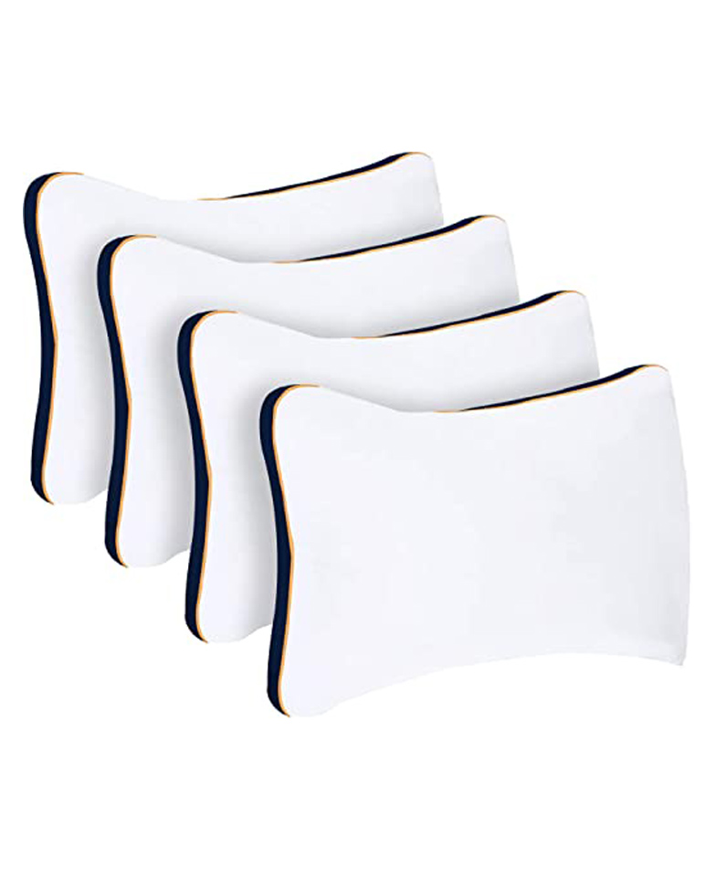 Sleepsia Microfiber Bed Pillow For Sleeping - Down Alternative Ultrasoft Cotton Washable Pillow with Satin Gusset- Queen (Blue, Pack of 4)-image-9