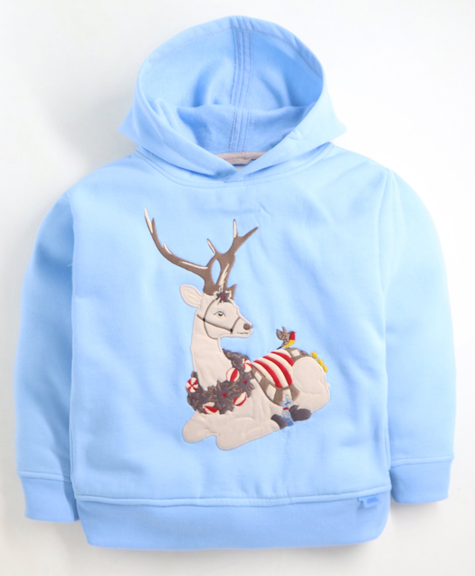 Cherry Crumble By Nitt Hyman Full Sleeves Deer Patched Fleece Hooded Sweatshirt- Blue-picture-25