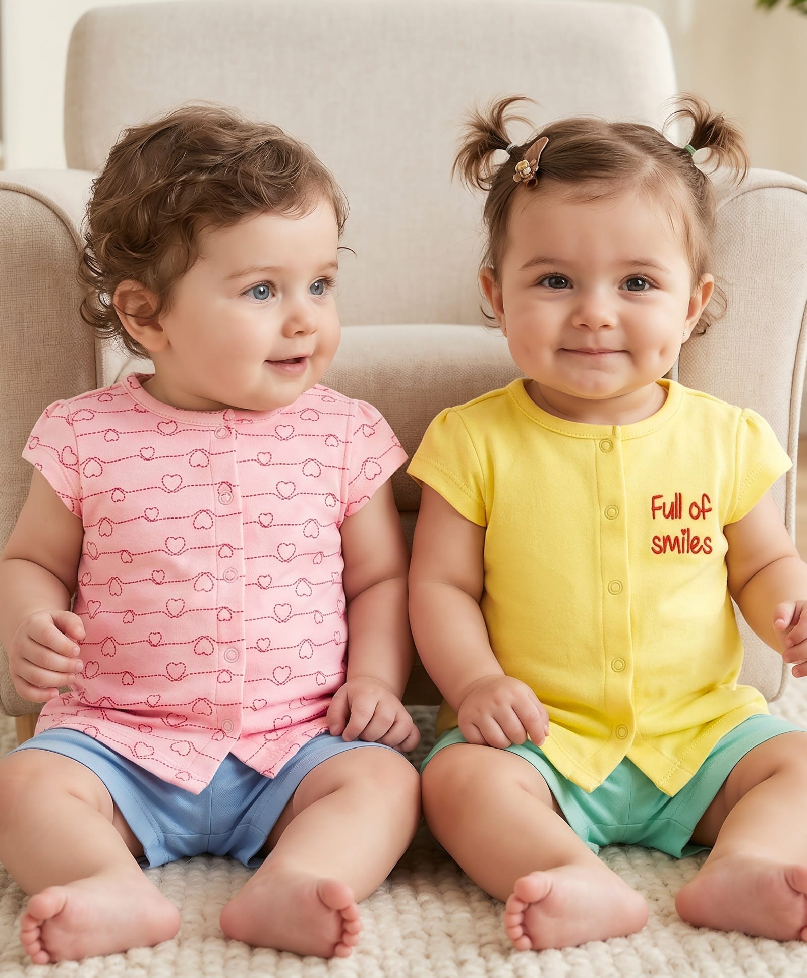 Babyoye Eco Conscious With Eco Jiva Finish 100% Cotton Short Sleeves Vests Heart Print Pack of 2 - Pink & Yellow-image-30