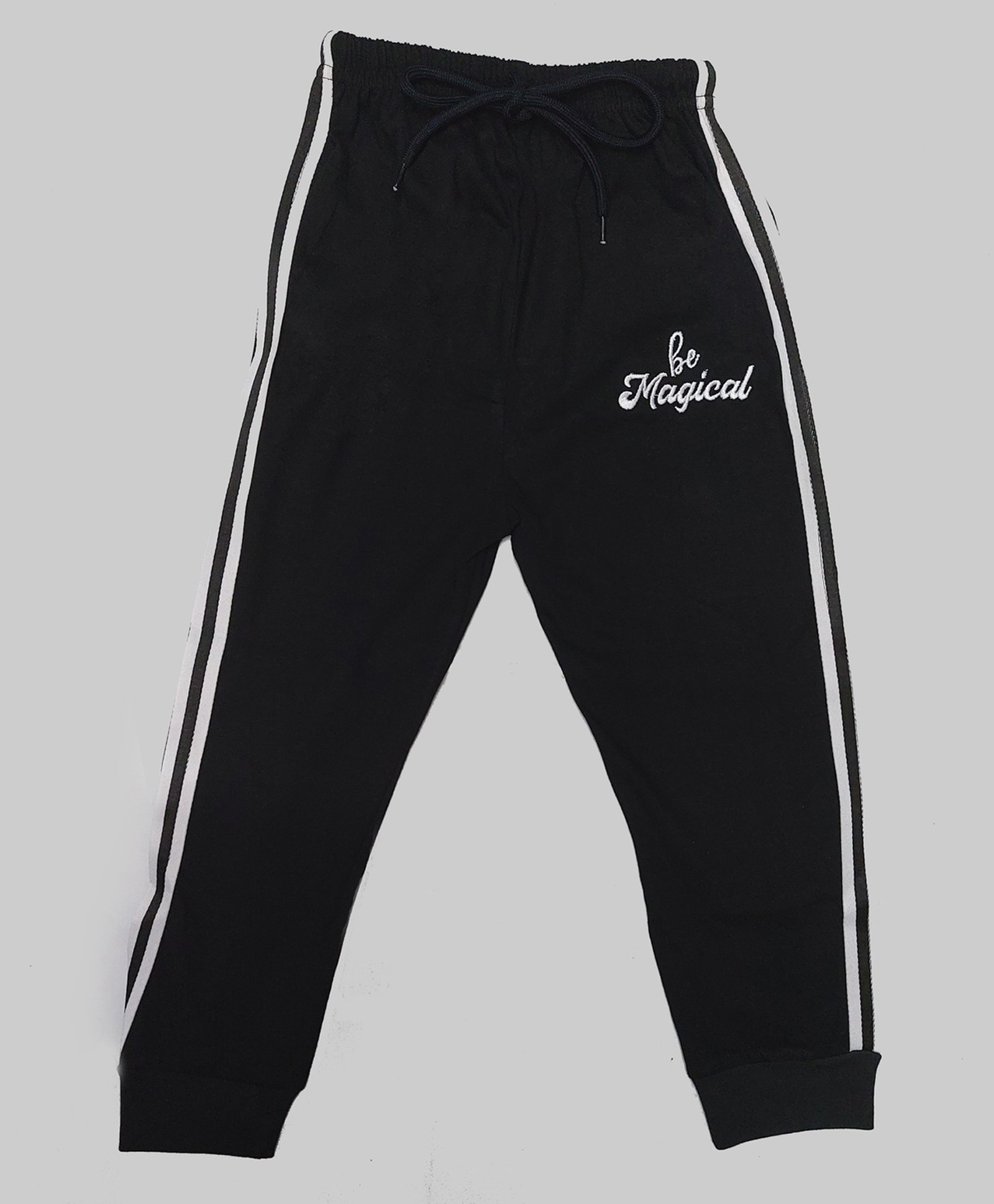 hrit Kiwi 100% Cotton Be Magical Embroidered With Side Tape Unisex Lounge Pants - Black-picture-25