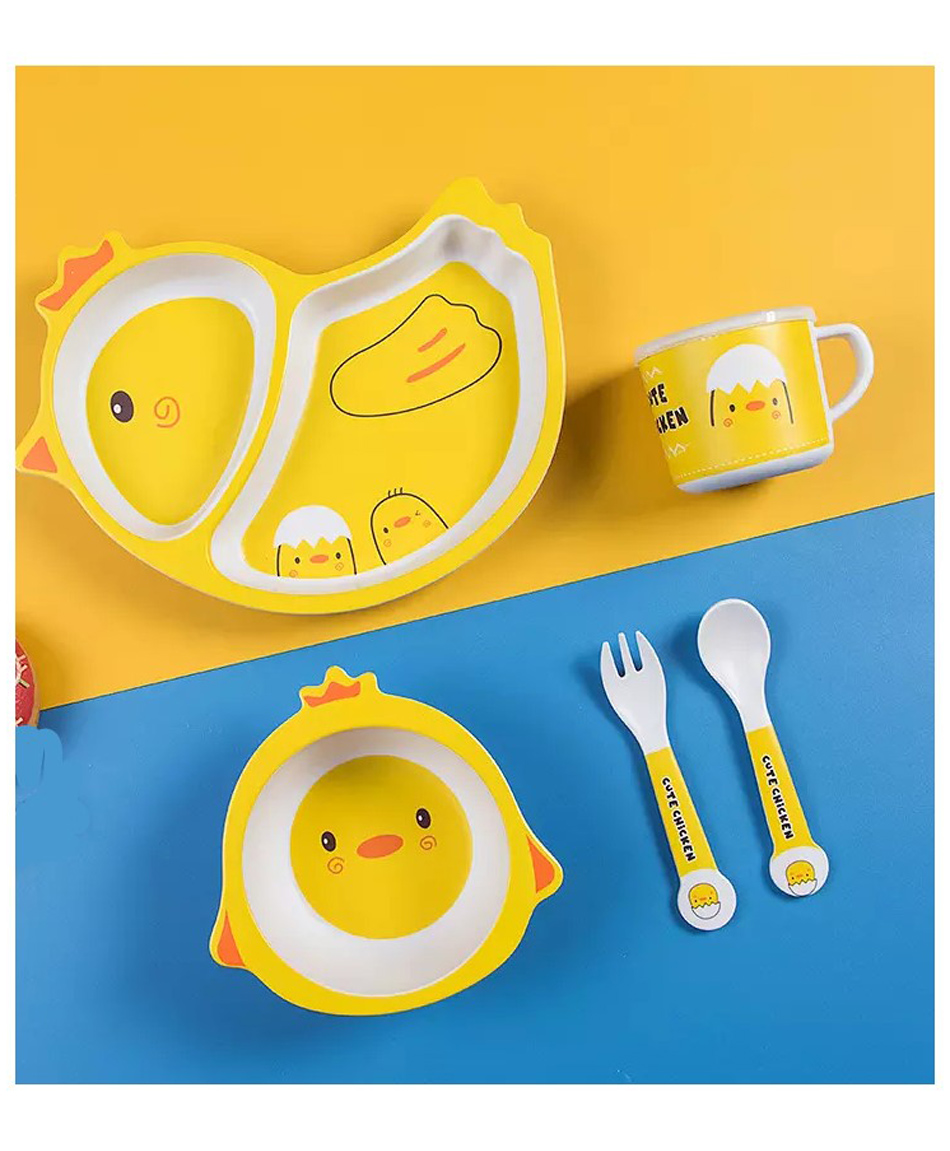 YAMAMA Cute Chicken Shape Bamboo Tableware for Kids (Pack of 1)  Color May Vary