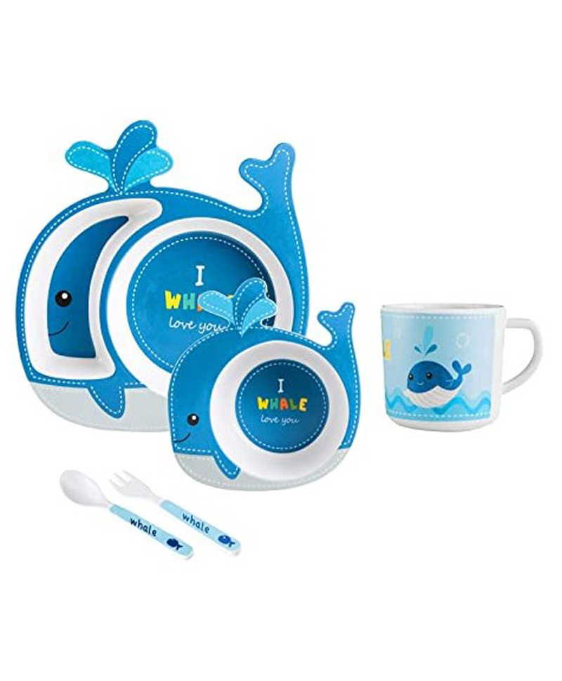 YAMAMA Whale Shape Bamboo Multi Piece Feeding Set Pack of 5   Color May Vary-image-13