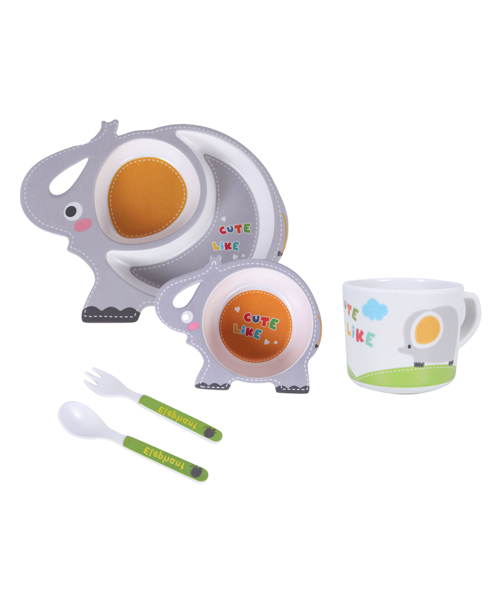 YAMAMA Elephant Shape Bamboo Multi Piece Feeding Set Pack of 5 Color May Vary-image-29