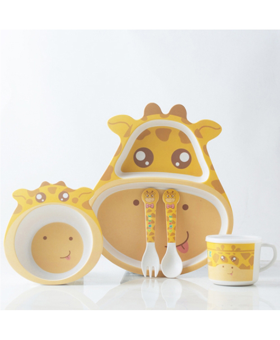 YAMAMA Giraffe Shape Bamboo Multi Piece Feeding Set Pack of 5   Color May Vary-image-14