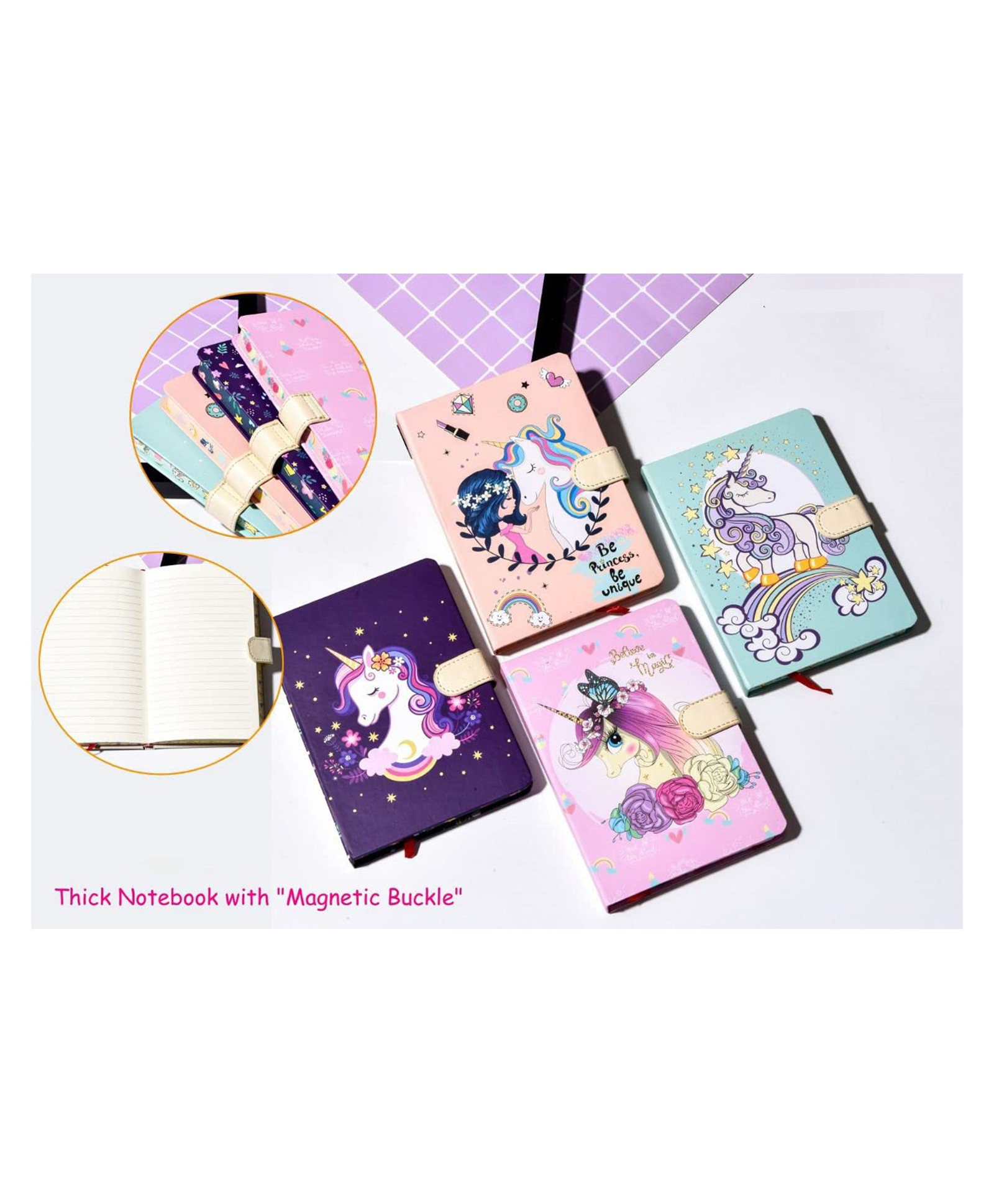YAMAMA Unicorn Printed Notebooks with Magnetic Buckle and Colorful Printed Pages with Attractive Cover Color May Vary-image-25