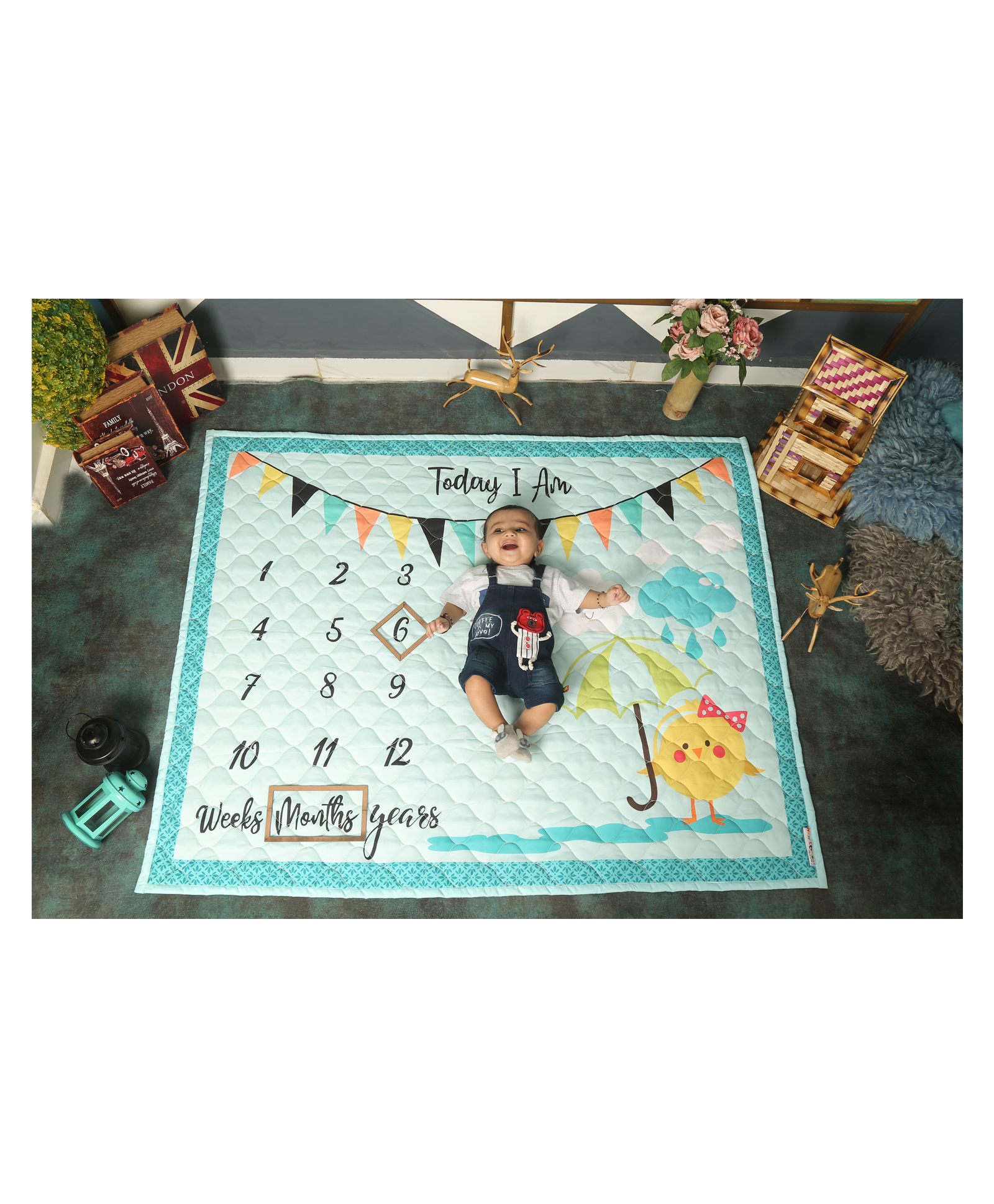 New Comers Milestone Multipurpose Blanket and Props Set - Sky Blue Yellow-image-36