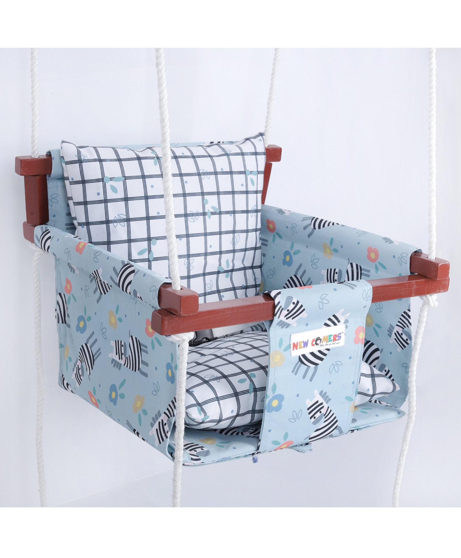 New Comers Garden Swing for Kids with 2 Pillows Checks Print - Multicolor