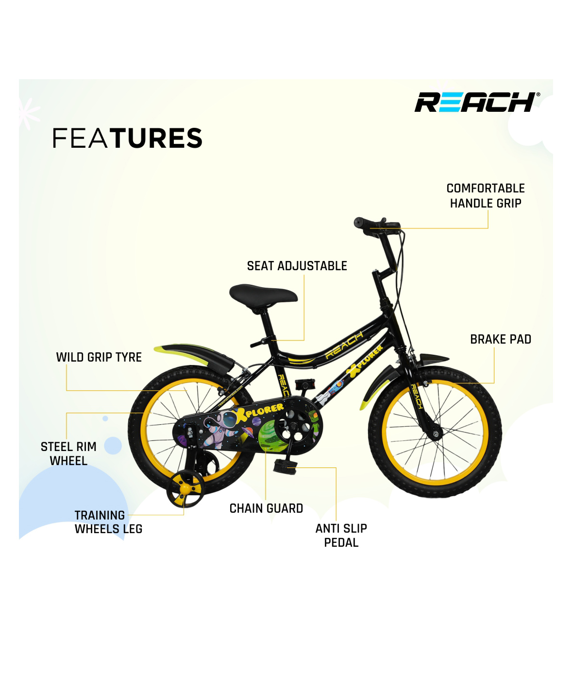 Reach Xplorer 16T 90% Assembled Cycle For Kids Frame Size 12 Inches -  Yellow Black Online in India, Buy at Best Price from  - 12321073