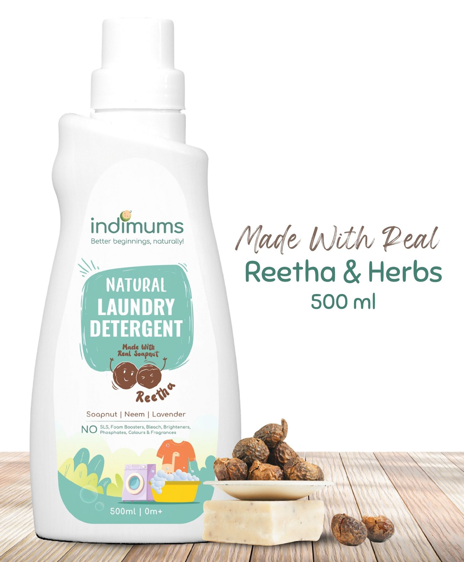indimums The Indi Mums Reetha & Neem Disinfectant Liquid Laundry Detergent For Baby Clothes - Anti-bacterial Chemical-free and Hypoallergenic -500 ML-picture-19