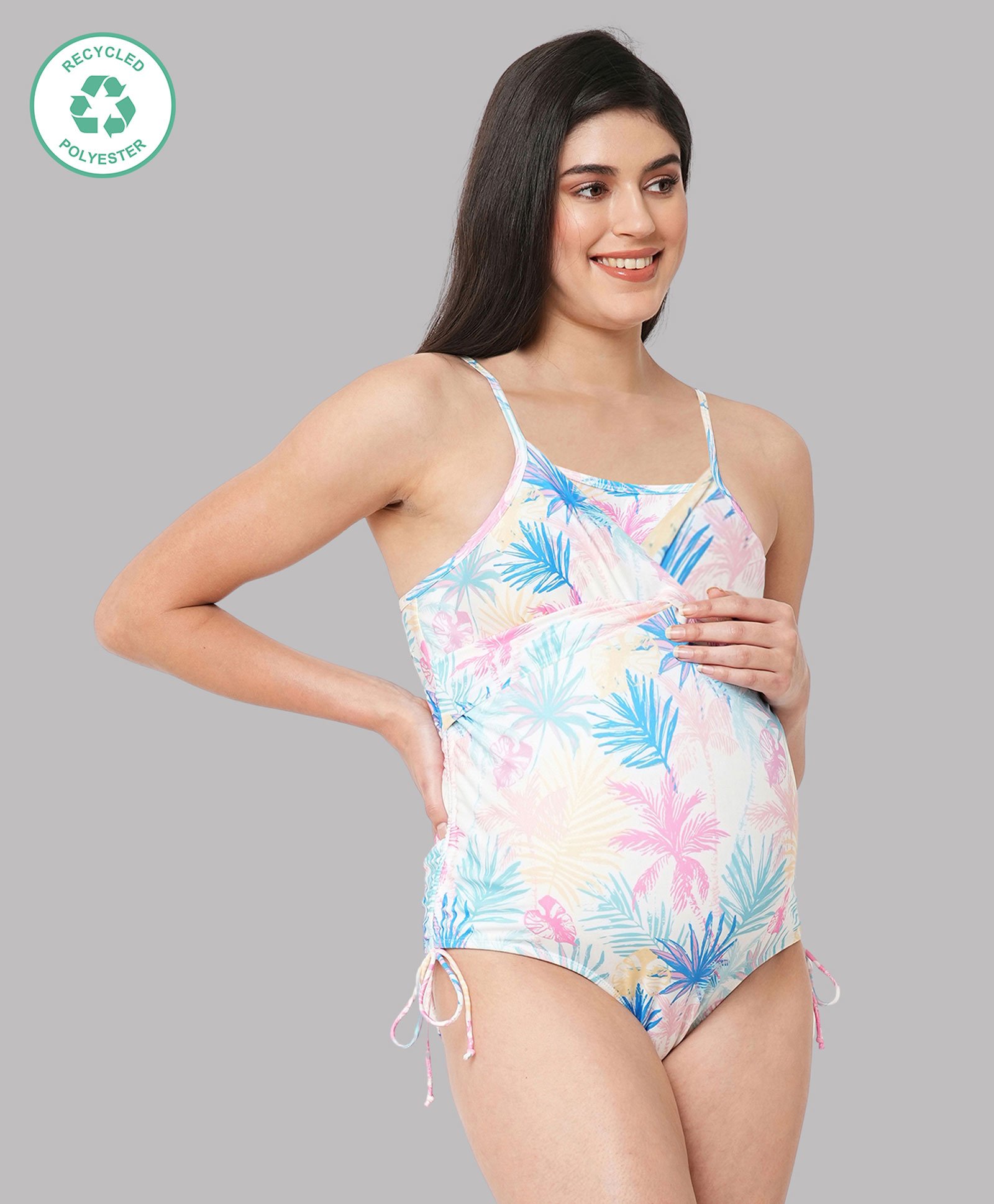 Ecomama Sleeveless Tropical Printed Overlap Swimsuit - Multicolour-image-1