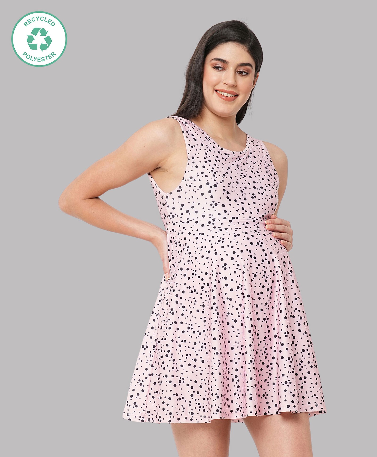 ECOMAMA Sleeveless Polka Dotted Quick Dry Swimming Dress - Pink-picture-40