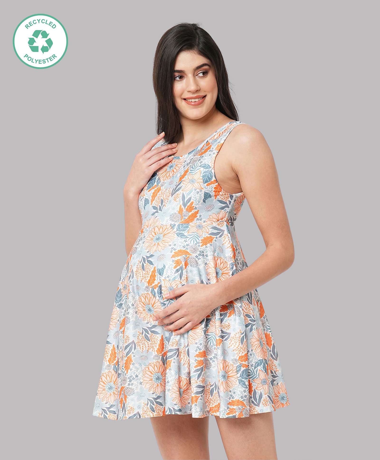ECOMAMA Sleeveless Floral Printed Quick Dry Swimming Dress - Orange-picture-48