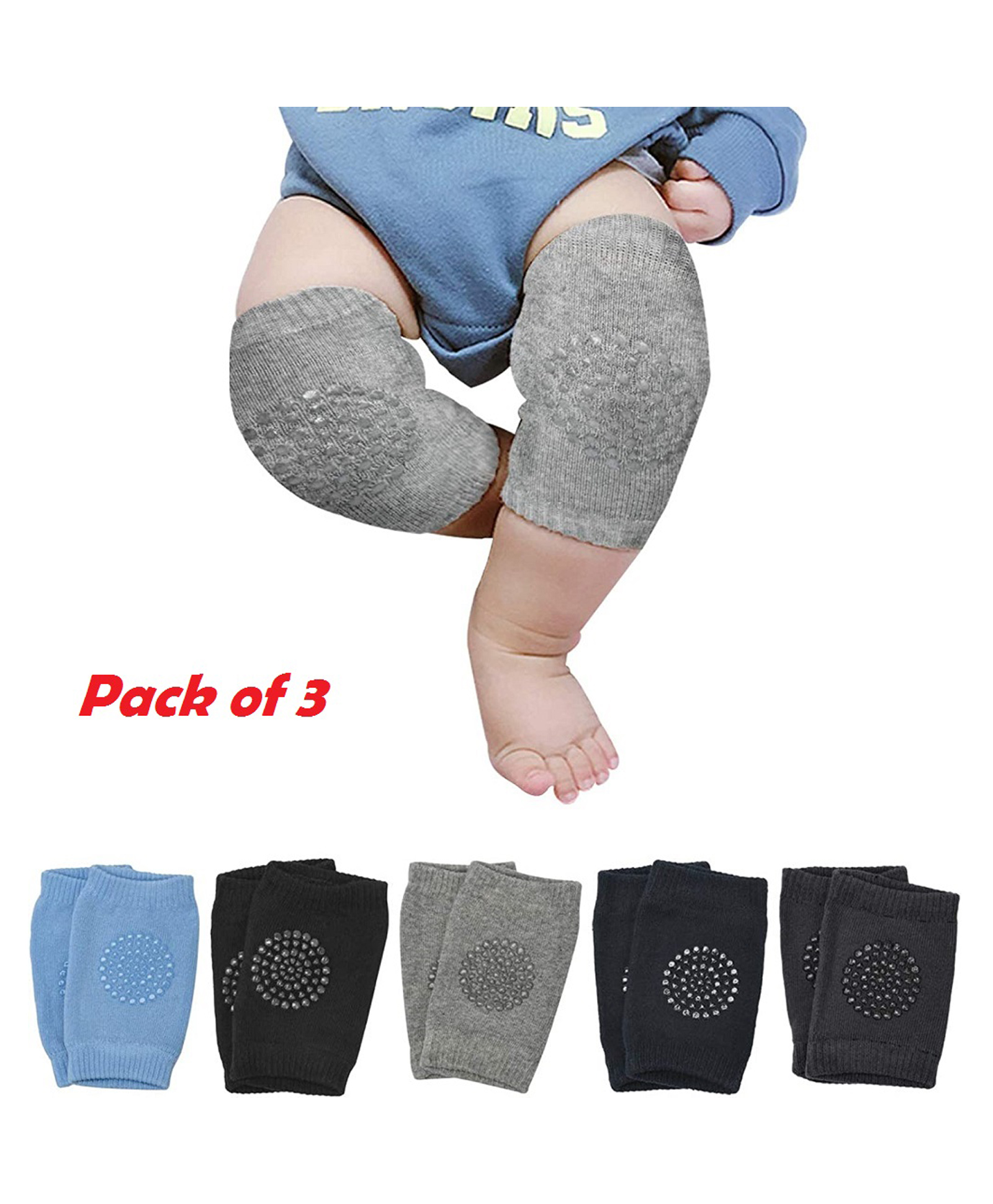 Ortis Global Trade Anti Slip Baby Knee Pads Pack Of 3 (Color May Vary)-picture-10