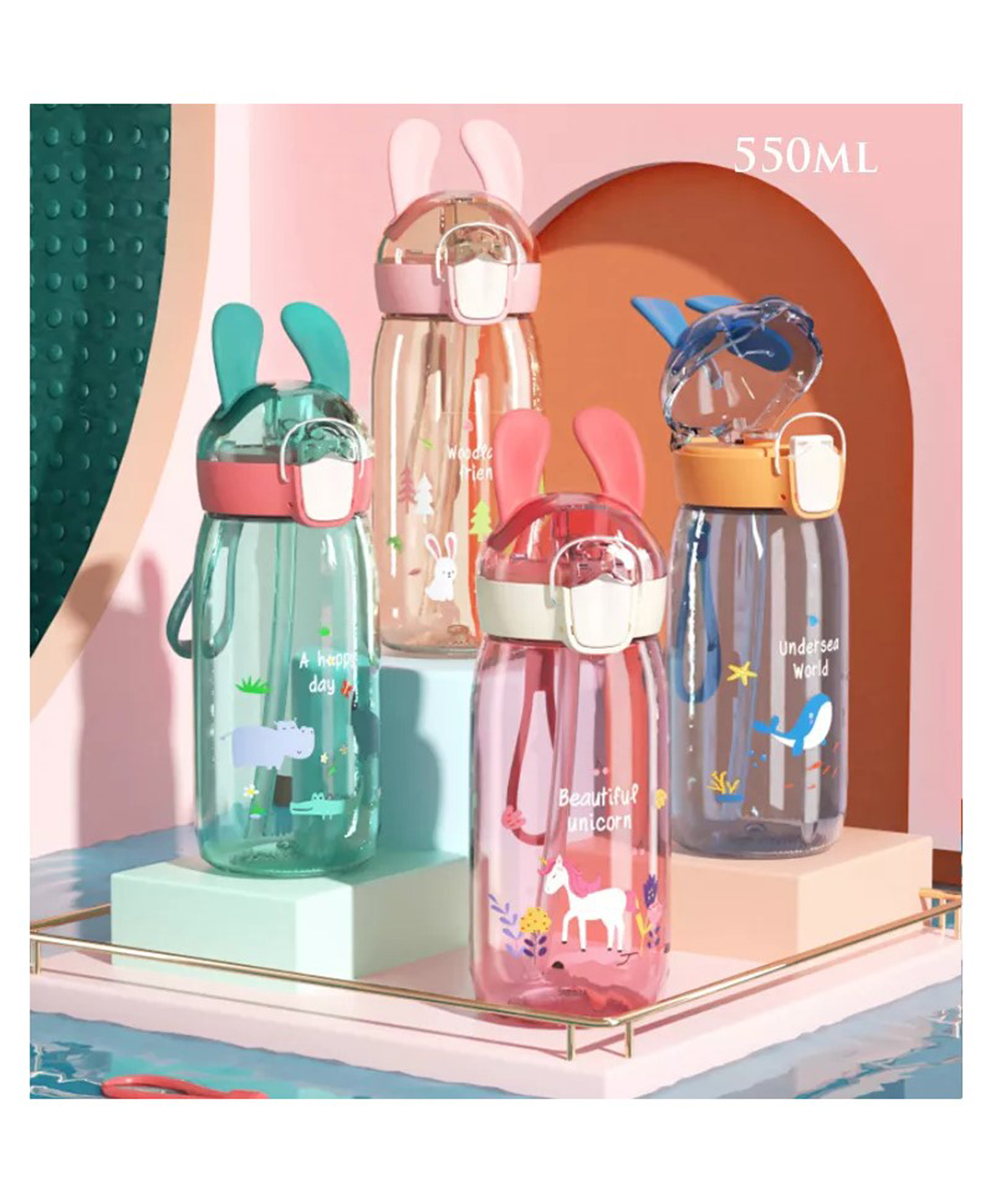 YAMAMA Cute Design Water Bottle with Sipper 550 ml  Color May Vary-picture-25