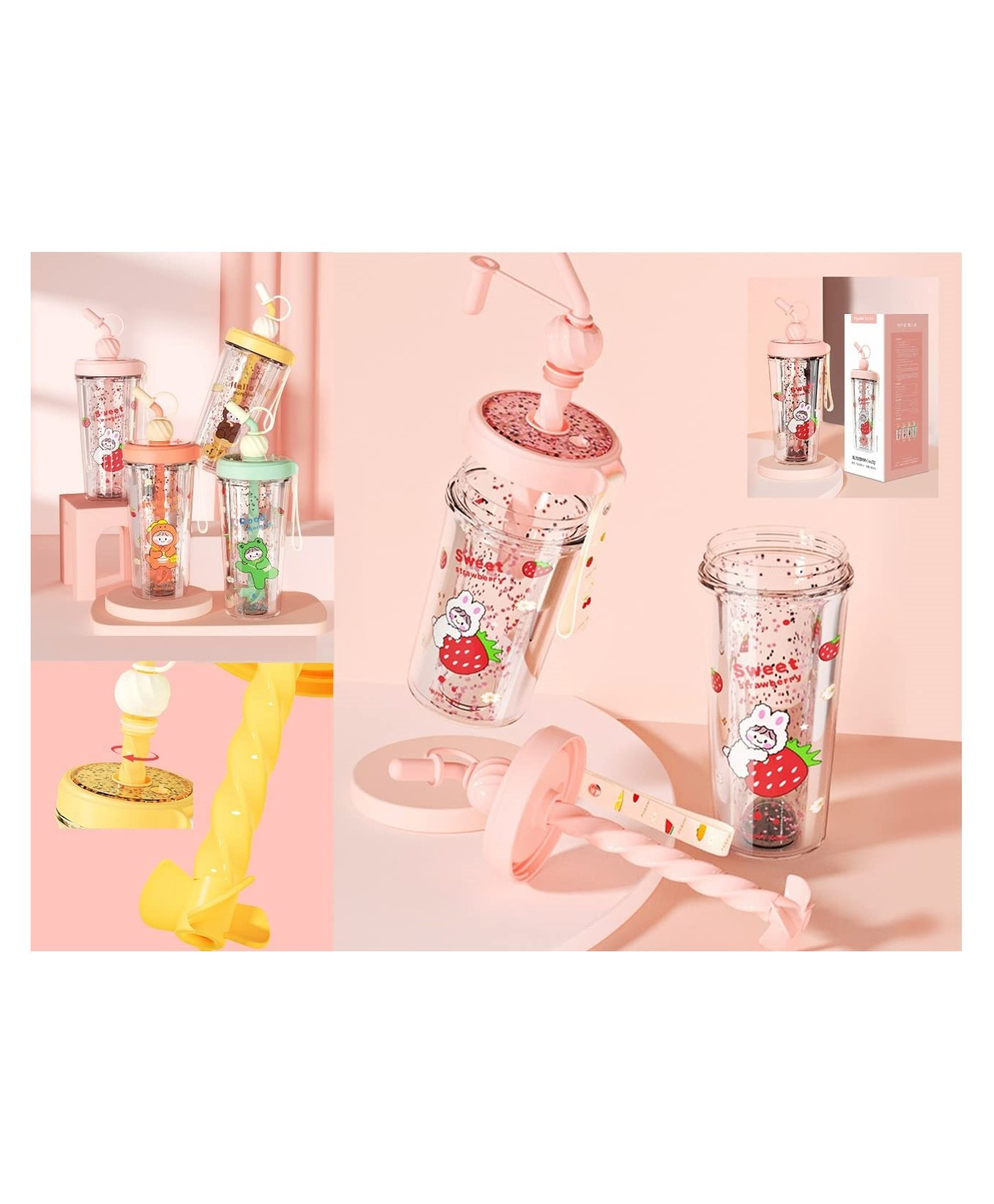 YAMAMA Glitter Water Bottle Tumbler Sipper Cup Freefalling Design Re-useable Plastic Cup with Lid and Straw 400 ML  Color May Vary-image-20