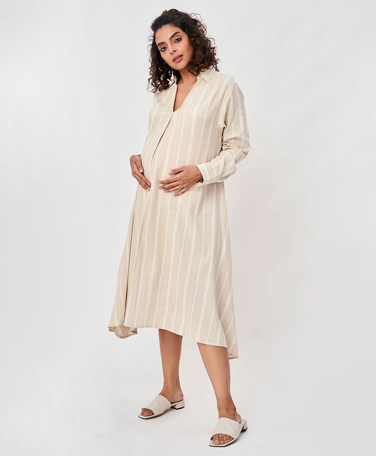 Ed-A-Mamma Sustainable Striped Linen Maternity Dress - Beige Online in  India, Buy at Best Price from FirstCry.com - 12325092