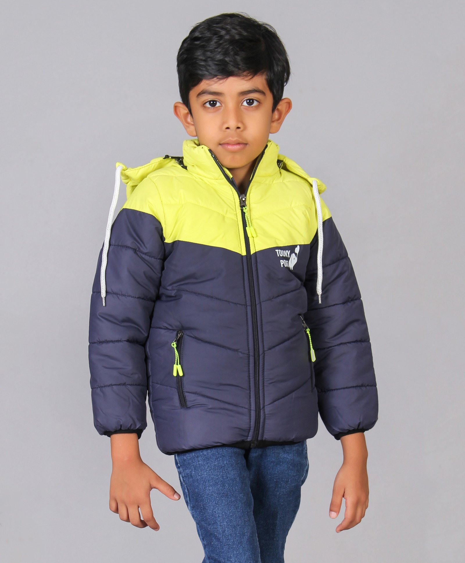 TOONYPORT Full Sleeves Colorblocked Quilted Winter Jacket - Navy Blue Lime Green-picture-24