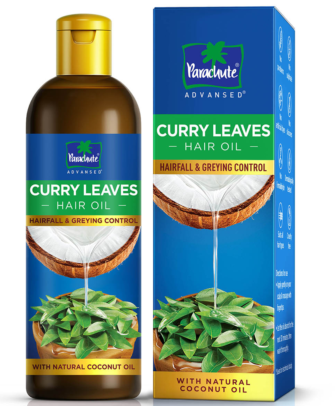 Parachute Advansed Curry Leaves Hair Oil for Hair Fall and Greying Control  - With Natural Coconut Oil & Vitamin E - 200ml Online in India, Buy at Best  Price from  - 12371470
