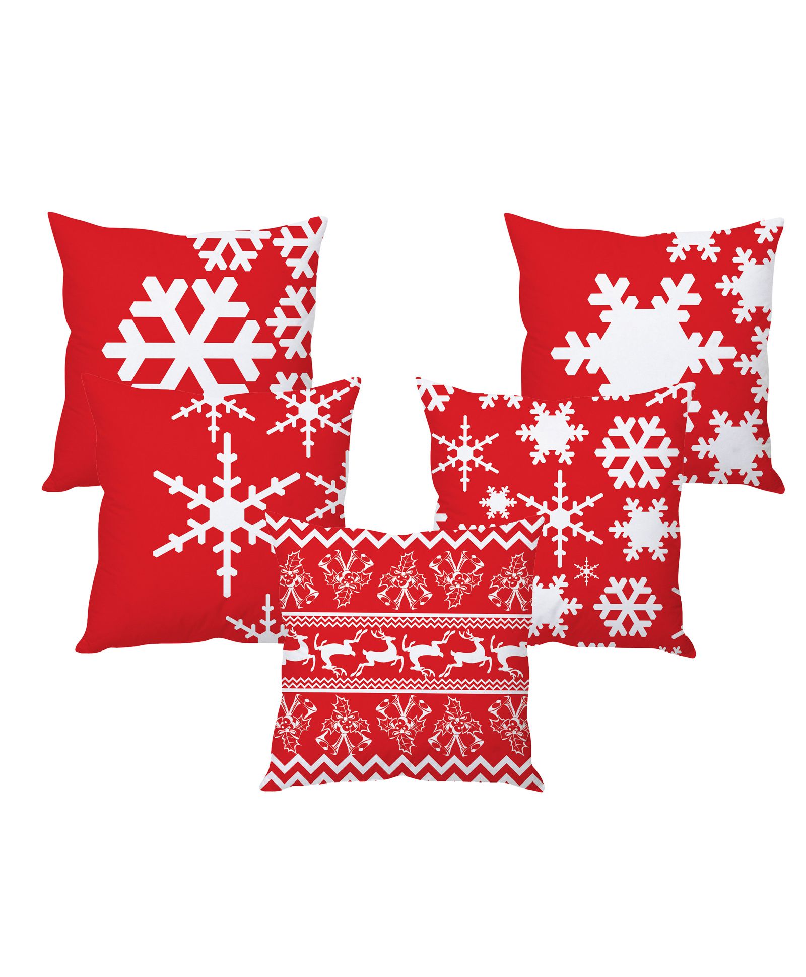 Stybuzz Cushion Cover Snowflakes Print Pack of 5 - Red-image-22