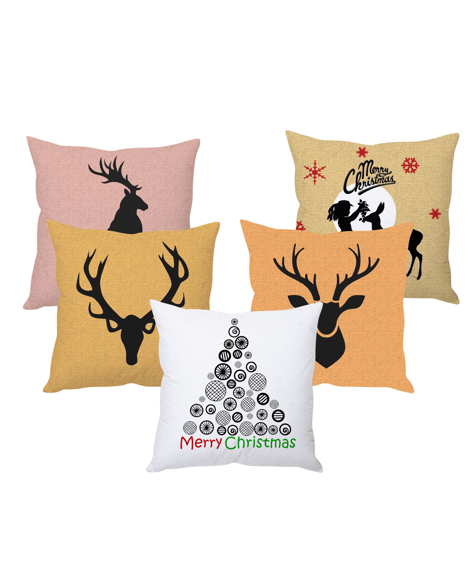 Stybuzz Reindeer Art Cushion Cover Set Of 5 - Multicolor-image-3