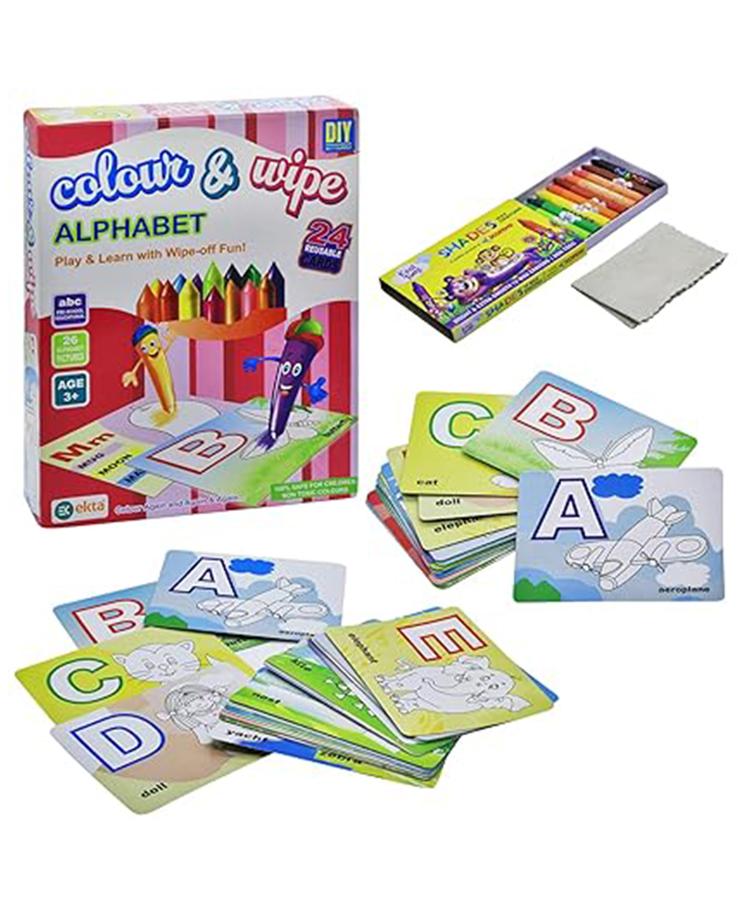 Ekta Color & Wipe Alphabet Reusable Cards Coloring Kit 24 Pieces - Pink-picture-10