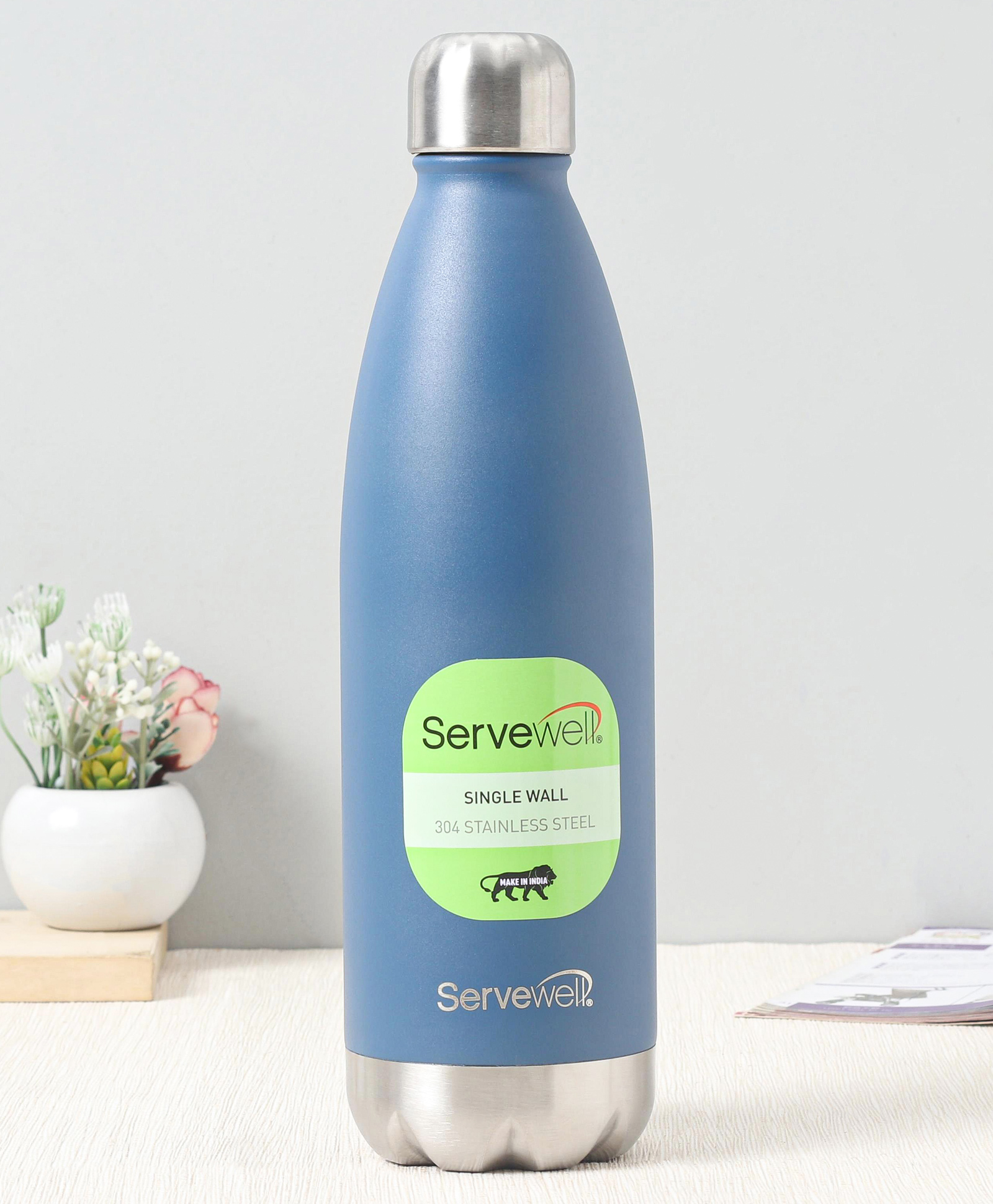 Servewell 304 Stainless Steel Single Wall Water Bottle Blue - 1000 ml-image-31