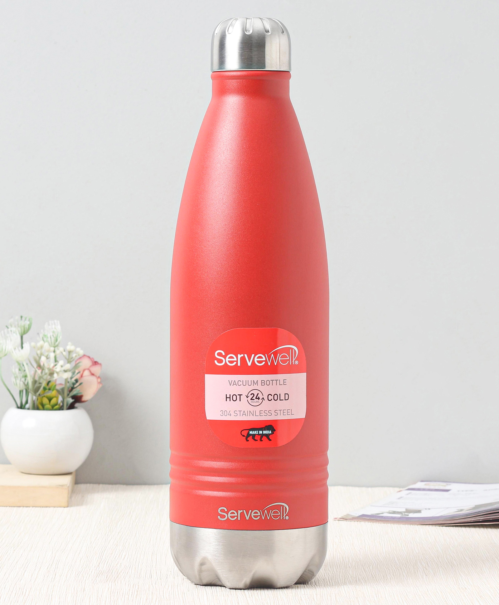 Servewell 304 Stainless Steel Single Wall Vacuum Water Bottle Red - 1000 ml-image-29