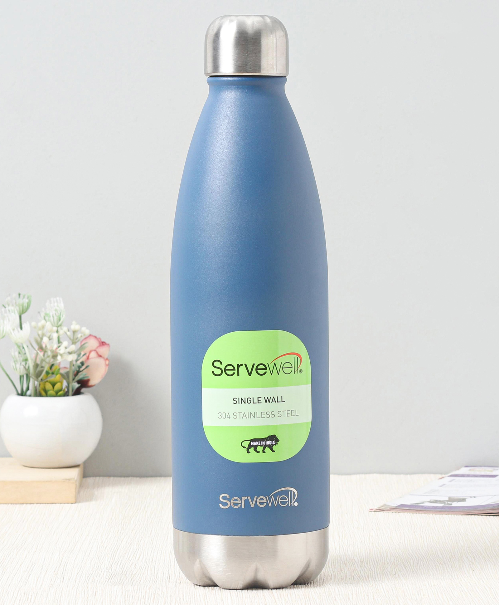 Servewell 304 Stainless Steel Single Wall Vacuum Water Bottle Blue - 1000 ml-image-24