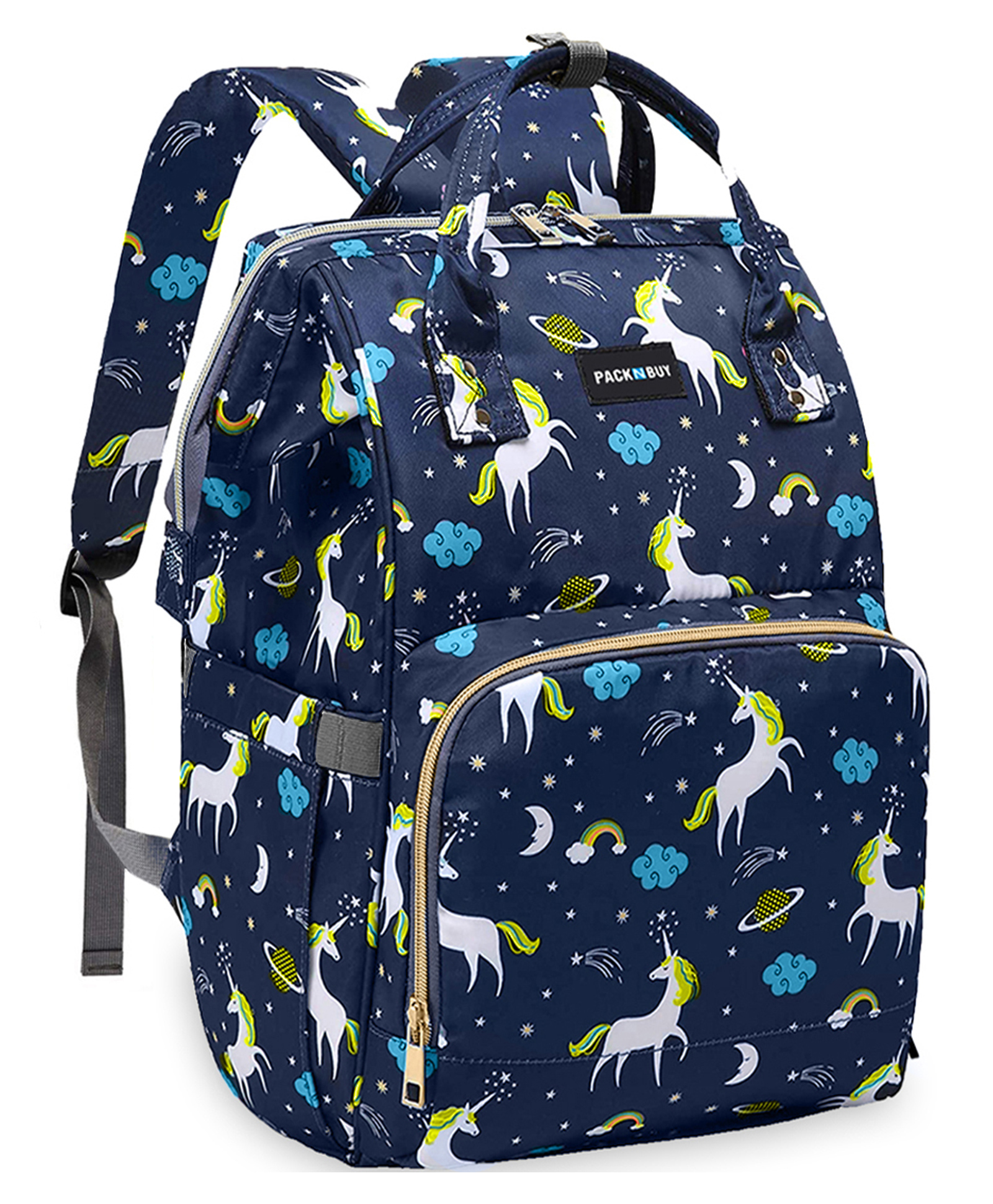PACKNBUY Diaper Bag Backpack Unicorn Print Baby Travel and Storage Bag  Dark Blue-image-4