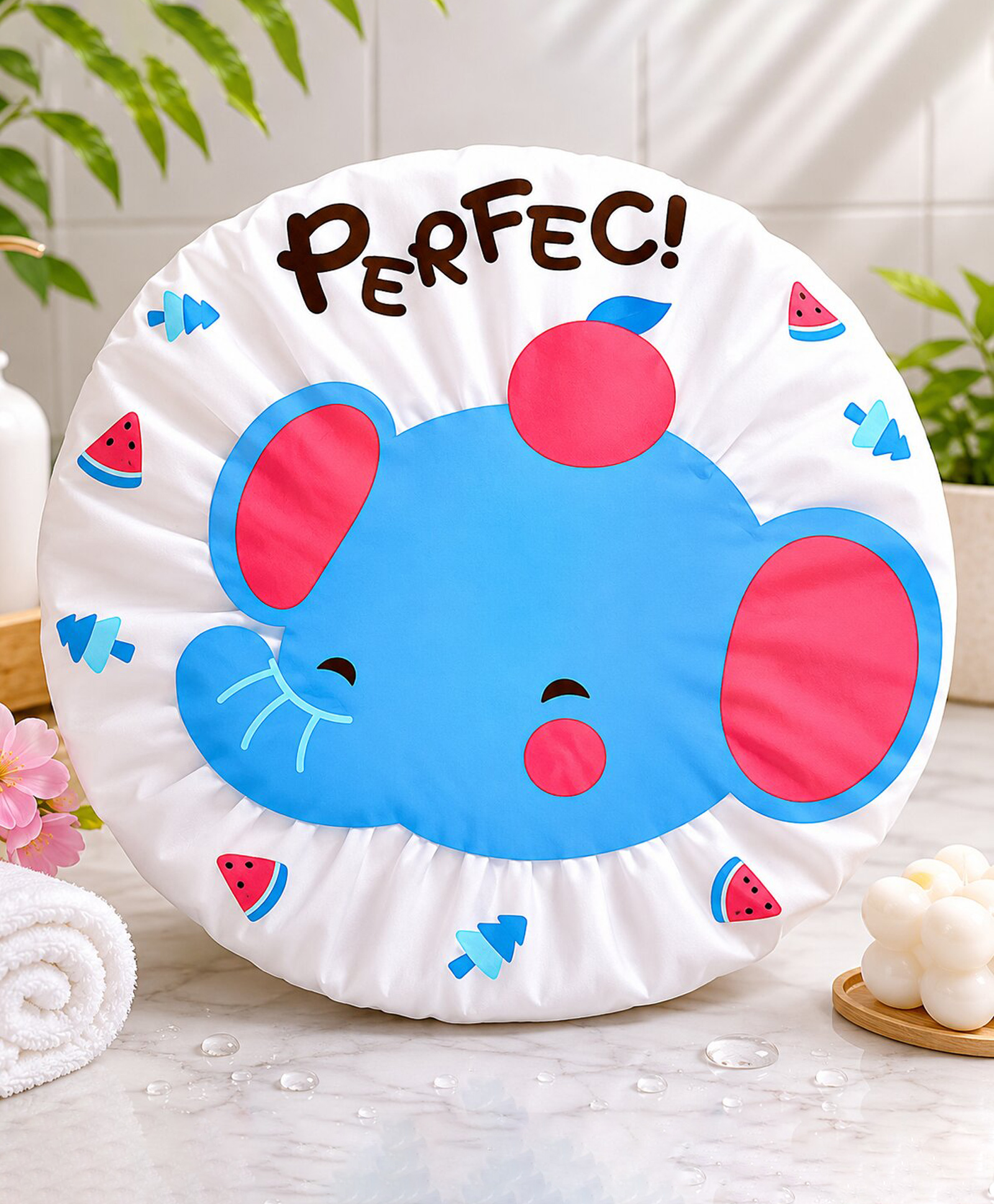Adore Baby Shower Cap Cartoon Perfect Print - White & Blue-image-11