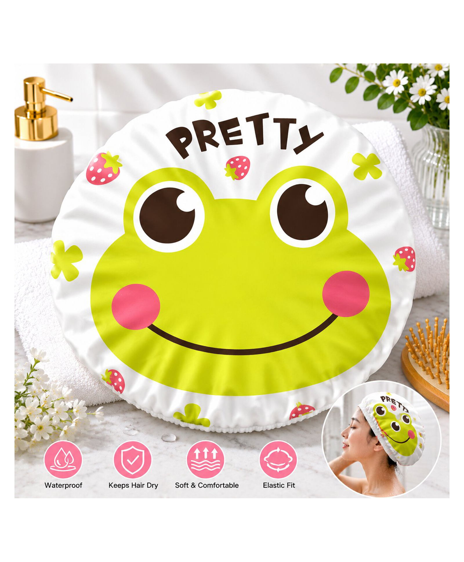Adore Baby Shower Cap Cartoon Pretty Frog - Cream & Green-picture-26