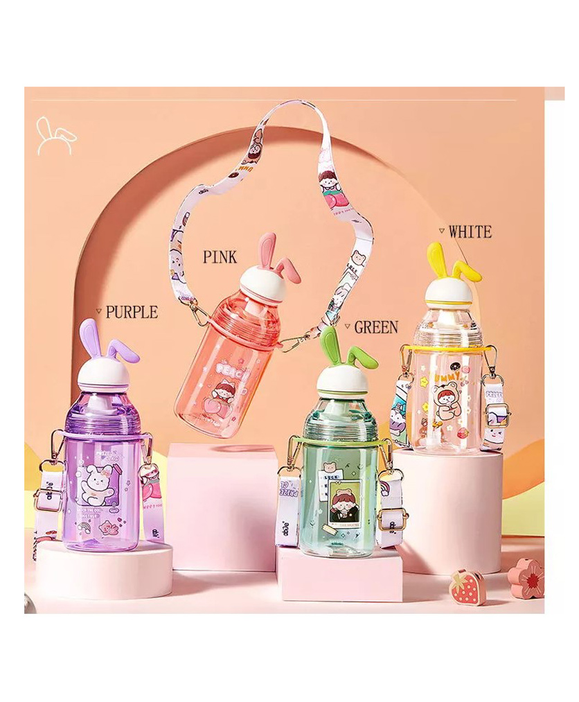 YAMAMA Tritan Water Bottle with Straw and Adjustable Strap for Kids School Sipper Water Bottle for Kids, Cartoon Themed Cute Water Bottle for Boys and Girls  400 ML - (Colour May Vary)-image-7