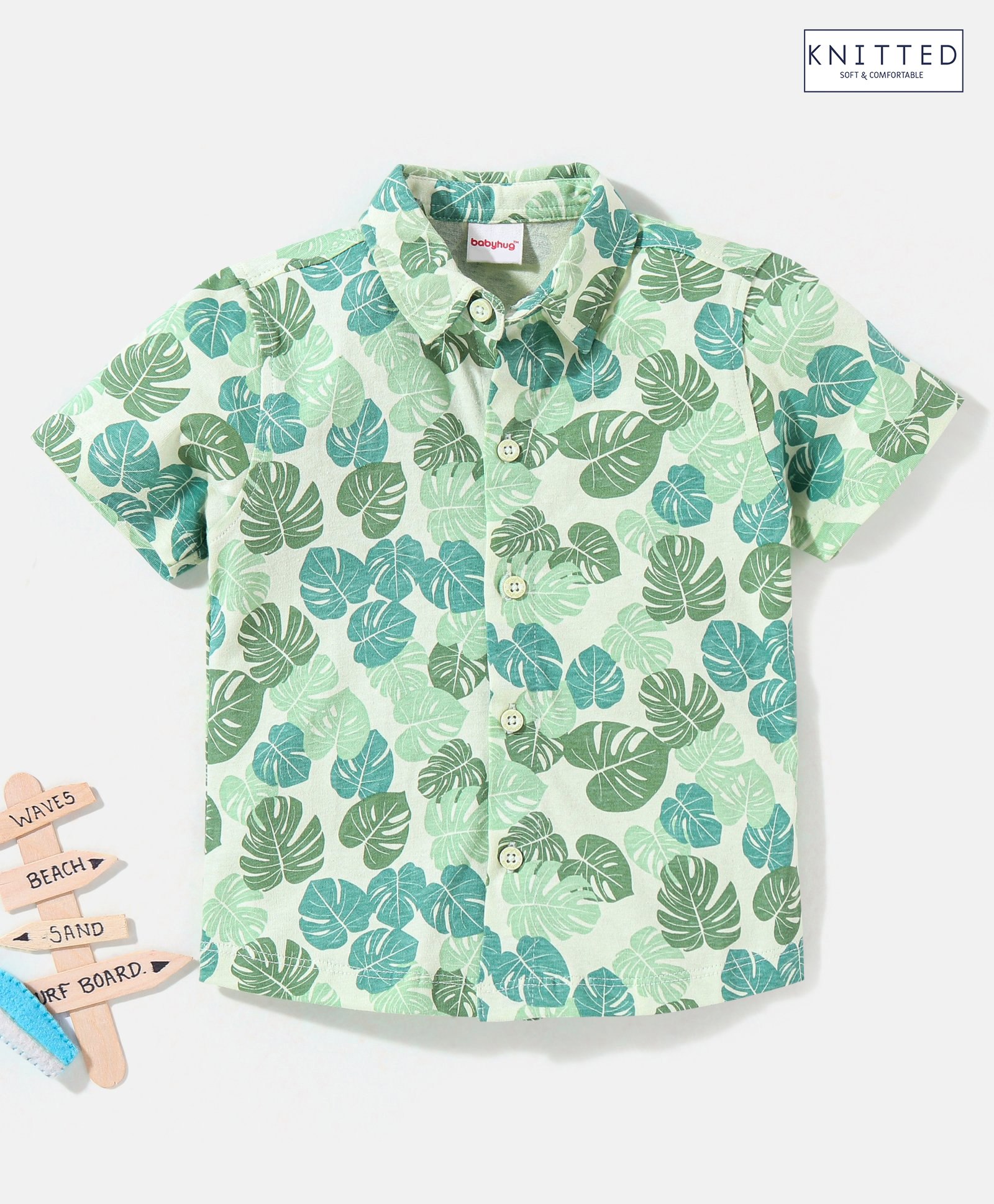 Babyhug Half sleeve Knitted Tropical Printed Shirt - Green-picture-16
