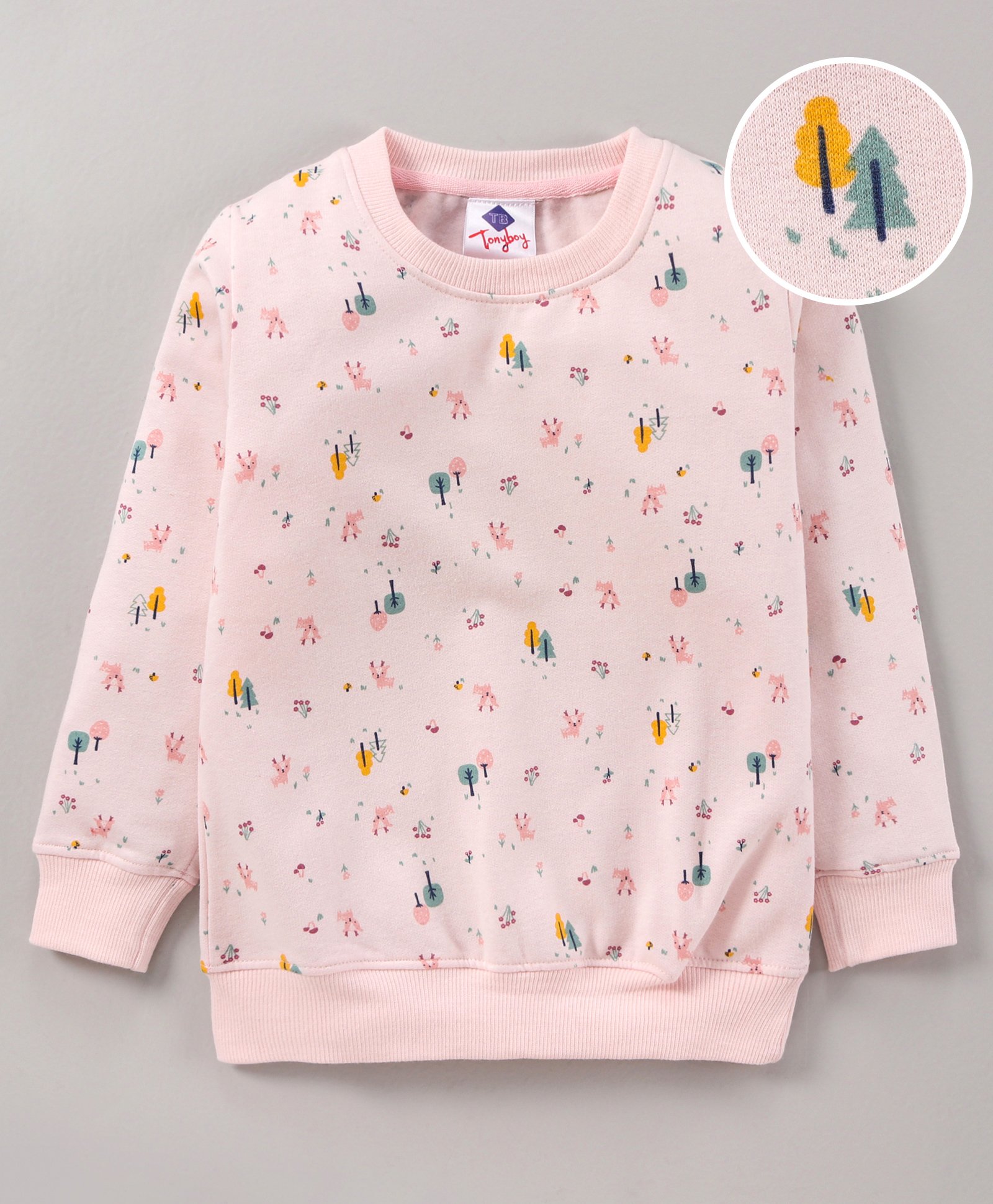 TONYBOY Full Sleeves Animal With Tree & Flower Bunch Printed Sweatshirt - Pink-picture-20