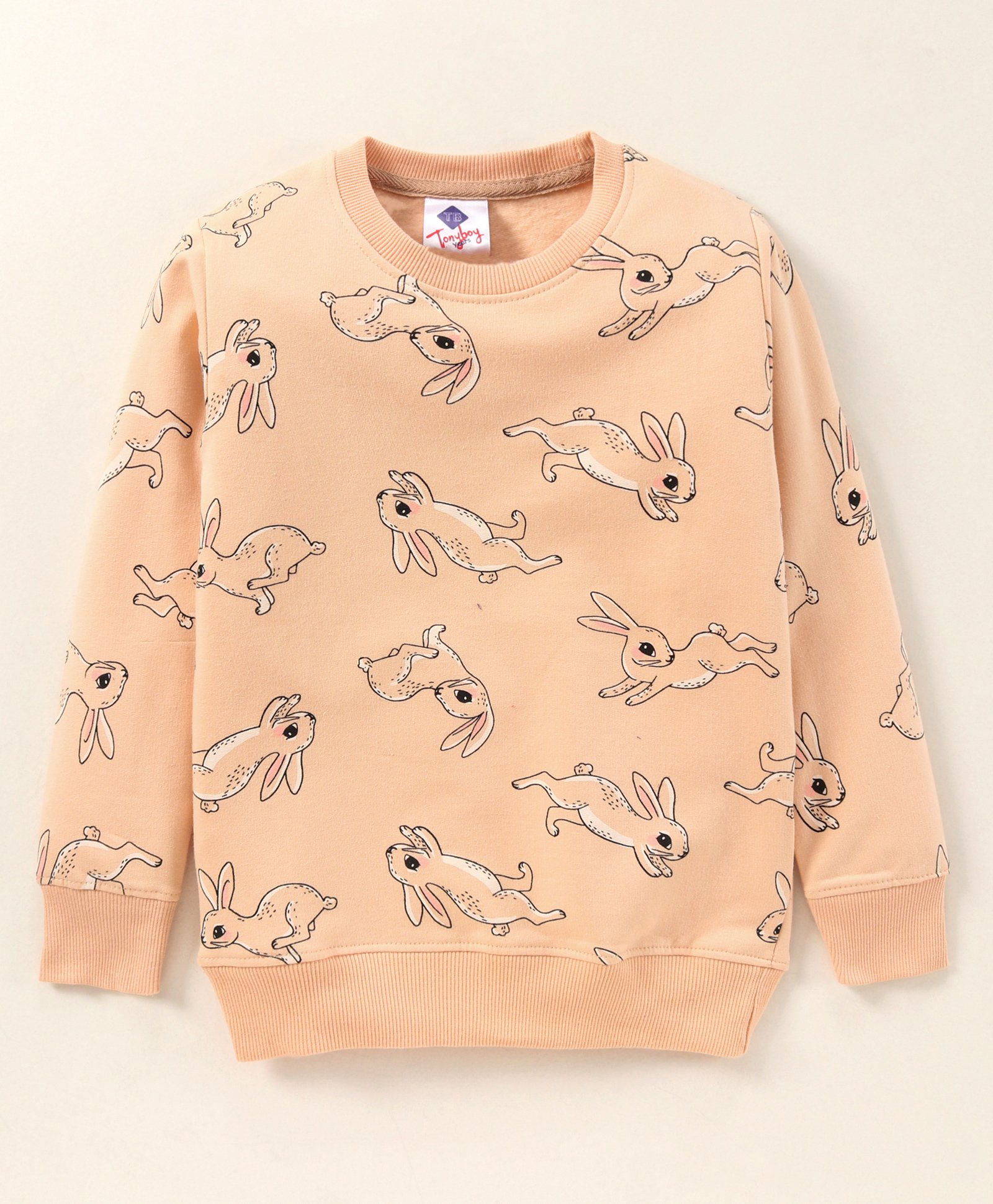 TONYBOY Full Sleeves All Over Hopping Bunny Printed Sweatshirt - Light Peach-image-46