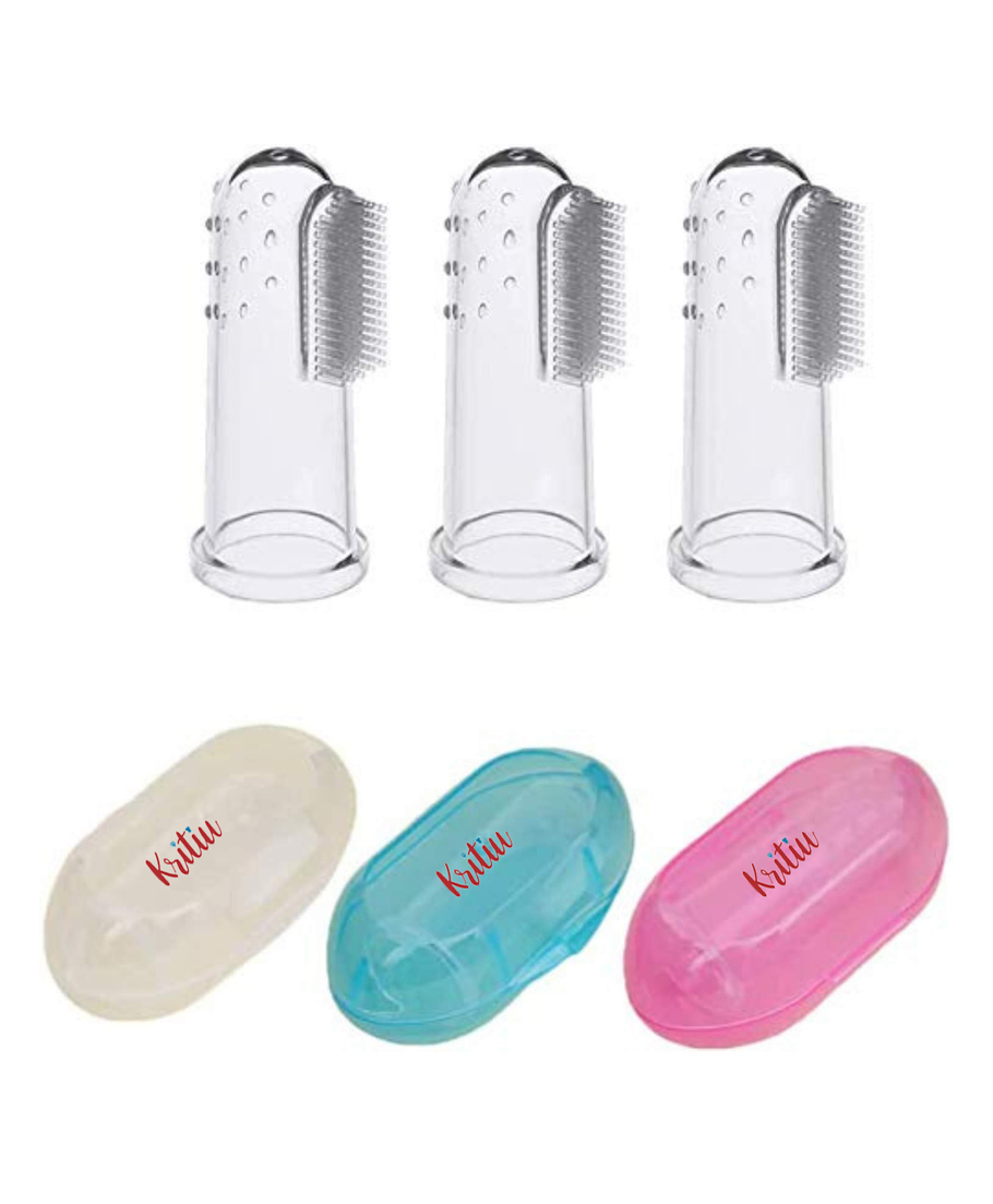 Kritiu Silicone Fingure Brush With Case Pack of 3 - Blue White Pink-image-8