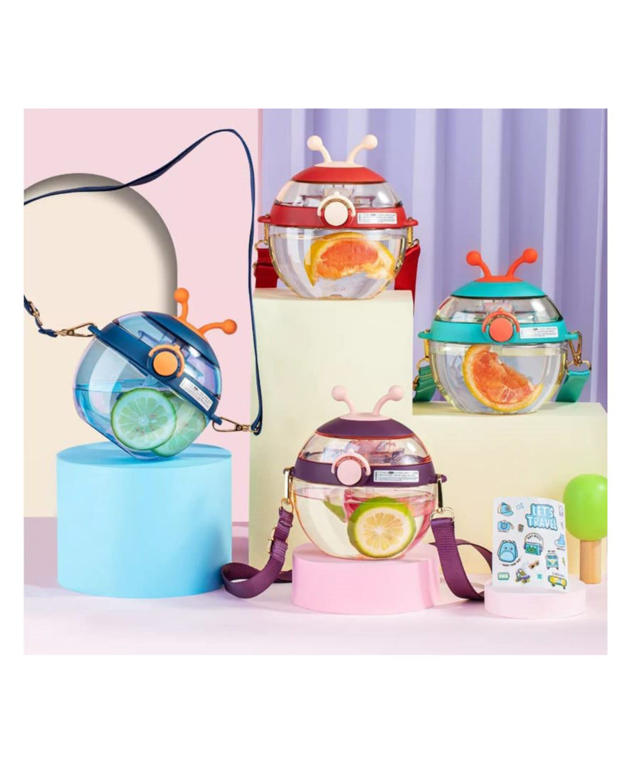 YAMAMA Cute Round Water Bottle, Soft Silicone Straw with DIY Stickers Beautiful Design, BPA-Free for Kids 450 ML  Color May Vary-picture-16