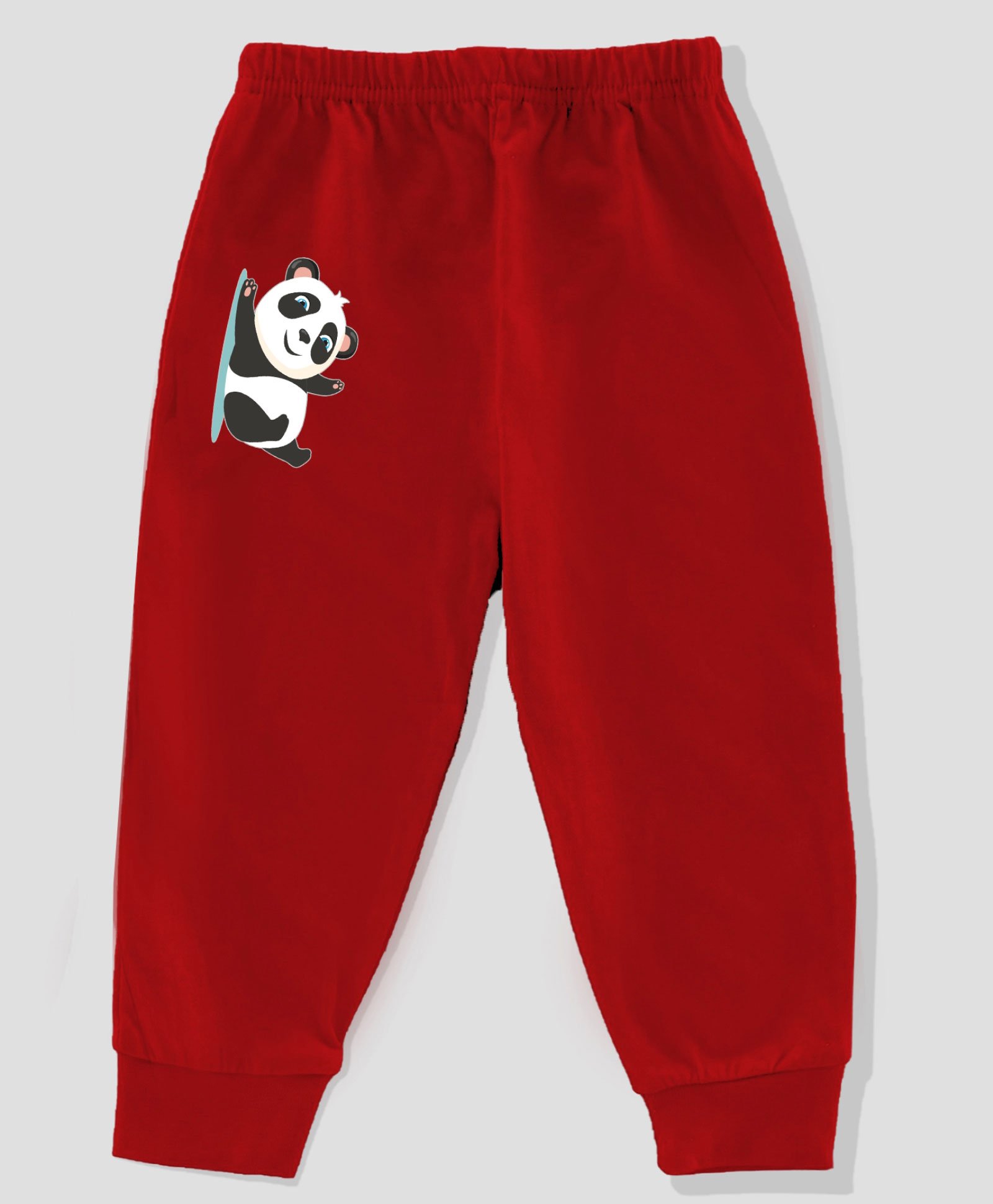 KAVEE 100% Cotton Biowashed Sliding Panda Placement Printed Lounge Pants - Red-image-21