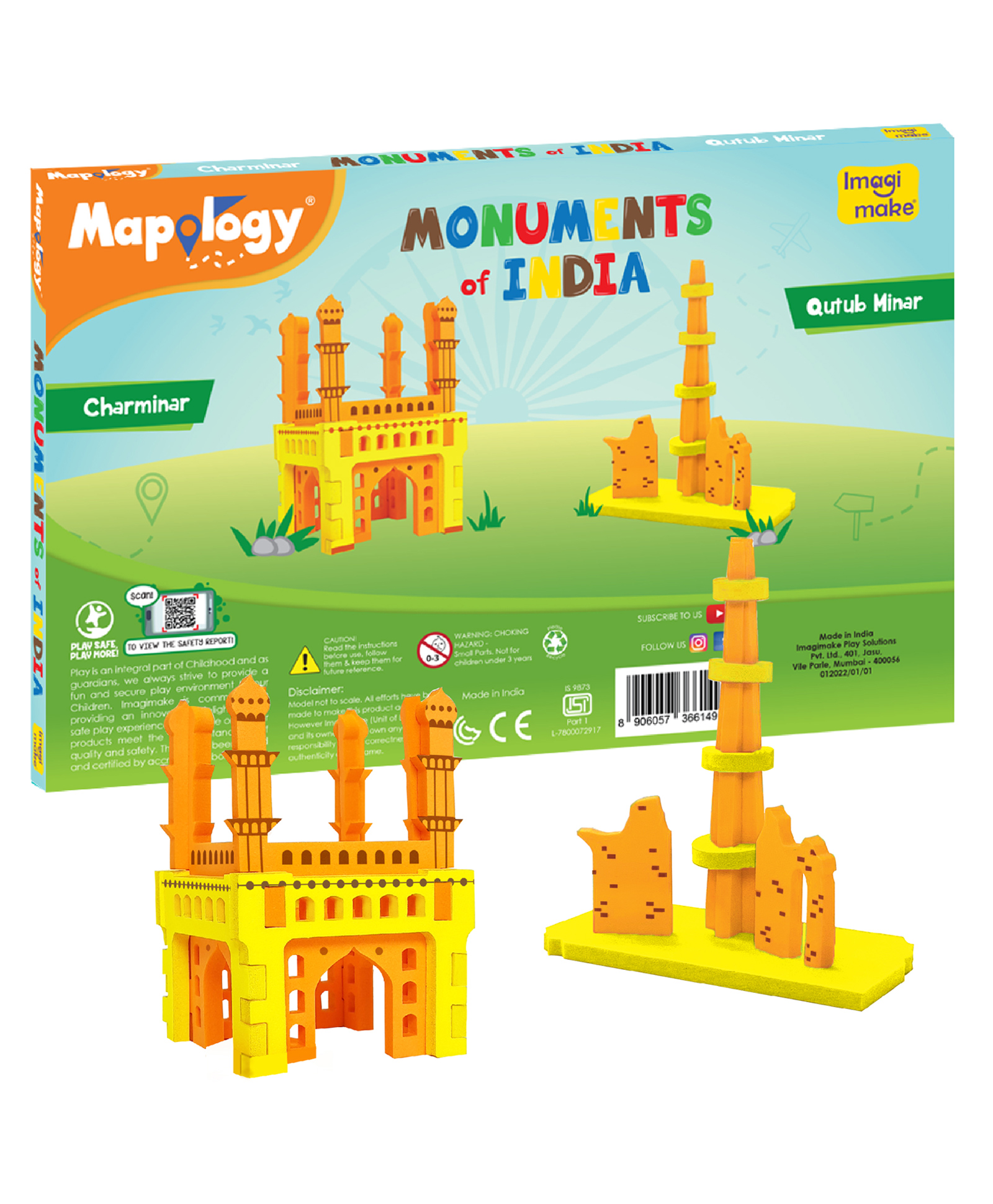 imagimake Imagi Make Mapology Monuments Of India 3D Foam Puzzle Charminar And Qutab Minar Multicolor - 14 Pieces-picture-46