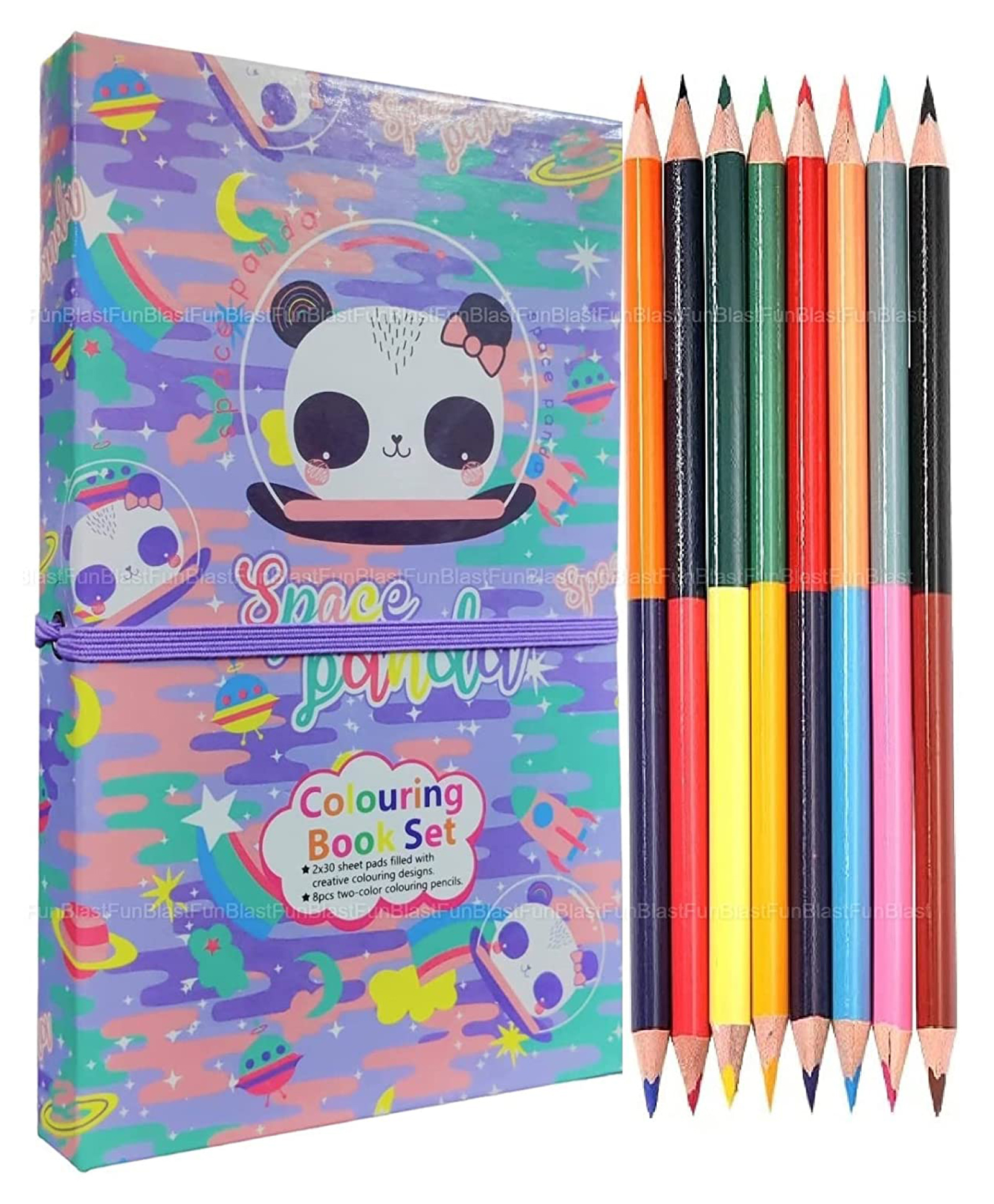 FunBlast Panda Theme Colouring Book with 8 Double Side Pencils Colour - 60 Pages-image-15