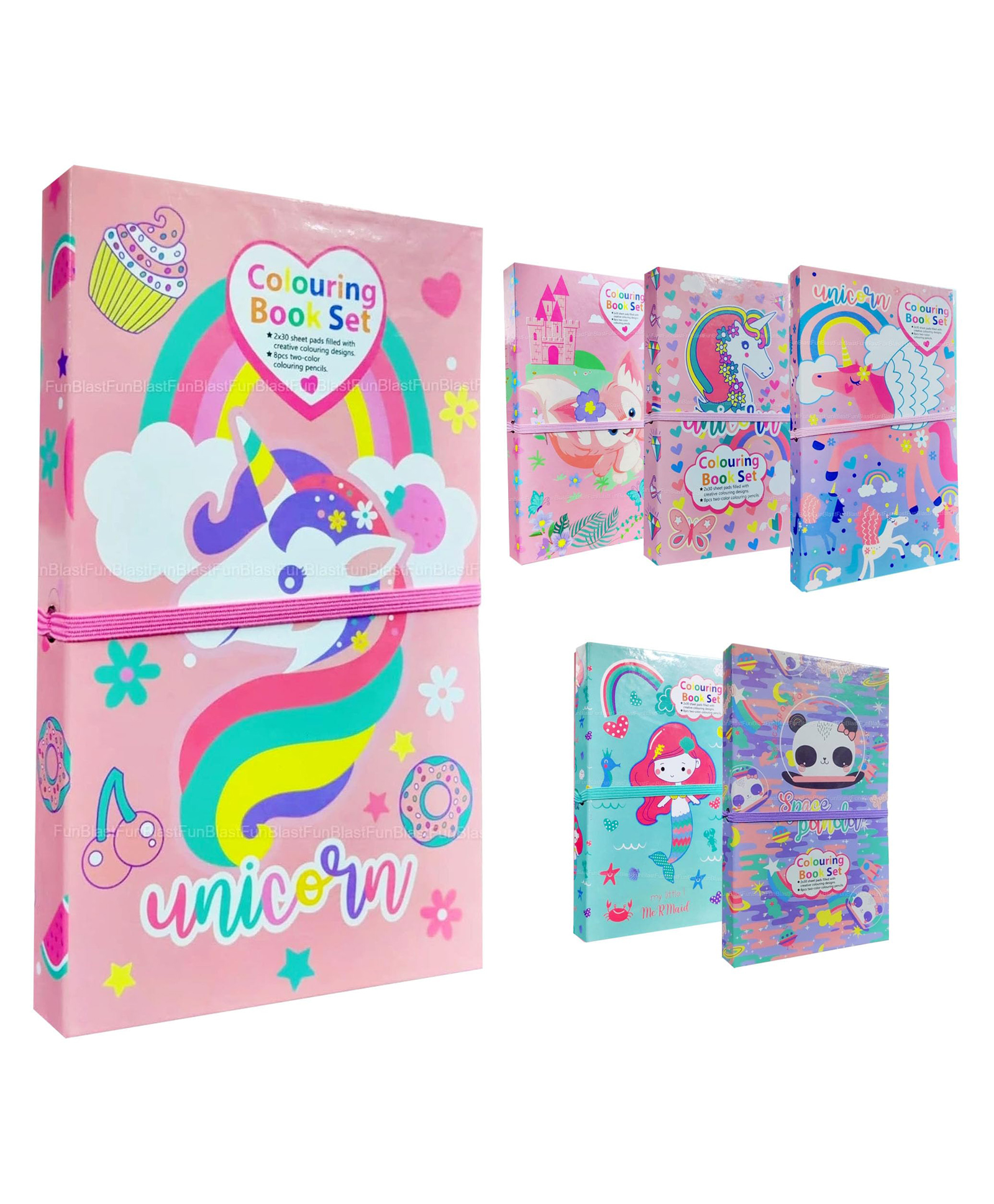 FunBlast Unicorn Theme Colouring Book with 8 Double Side Pencils Colour - 60 Pages-picture-13
