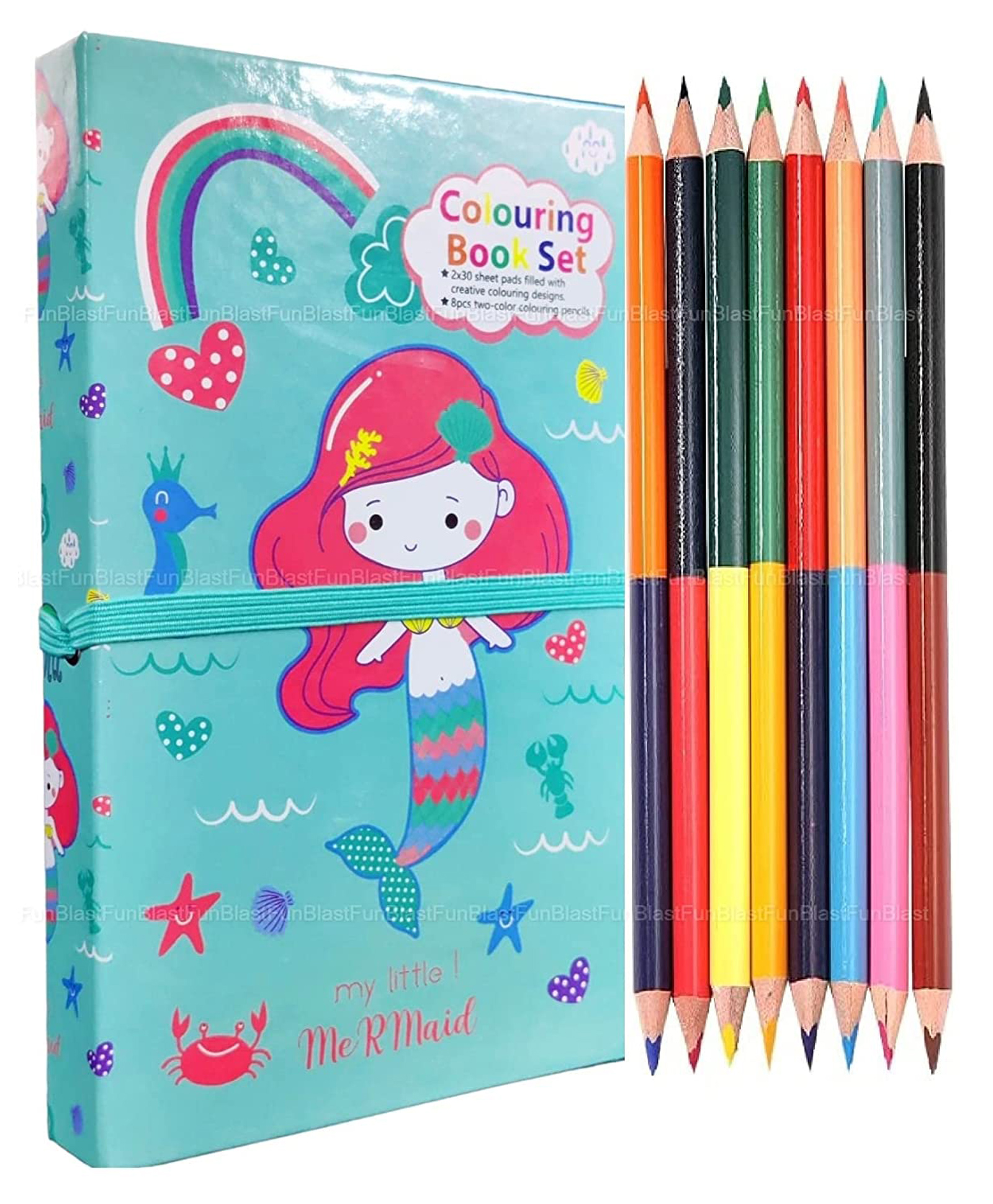 FunBlast Cartoon Colouring Book with 8 Double Side Pencils Colour - Random Print & Color-image-10