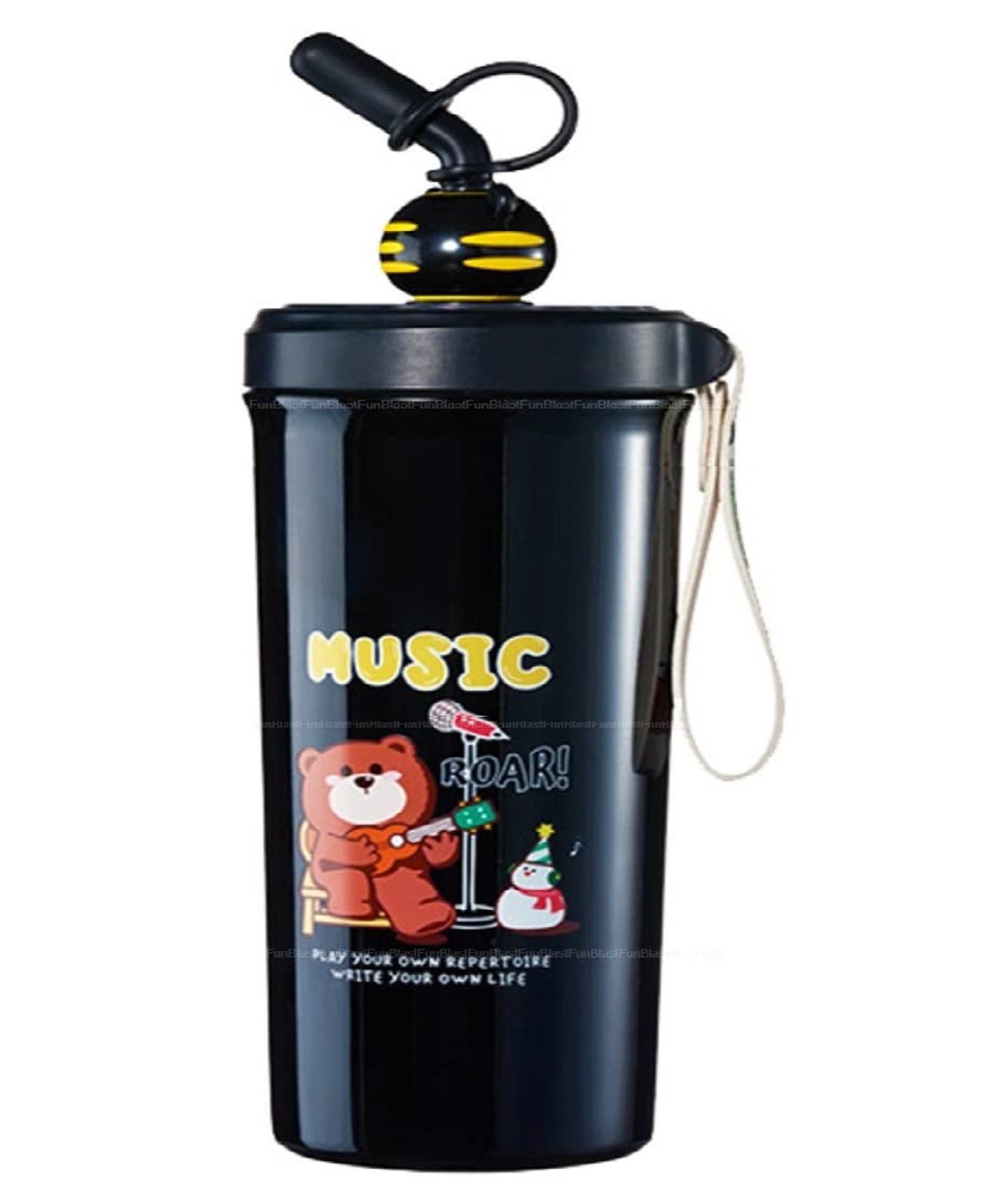 FunBlast Stainless Steel Double Wall Flask Bottle with Sipper & Straw Black - 480 ml-image-0