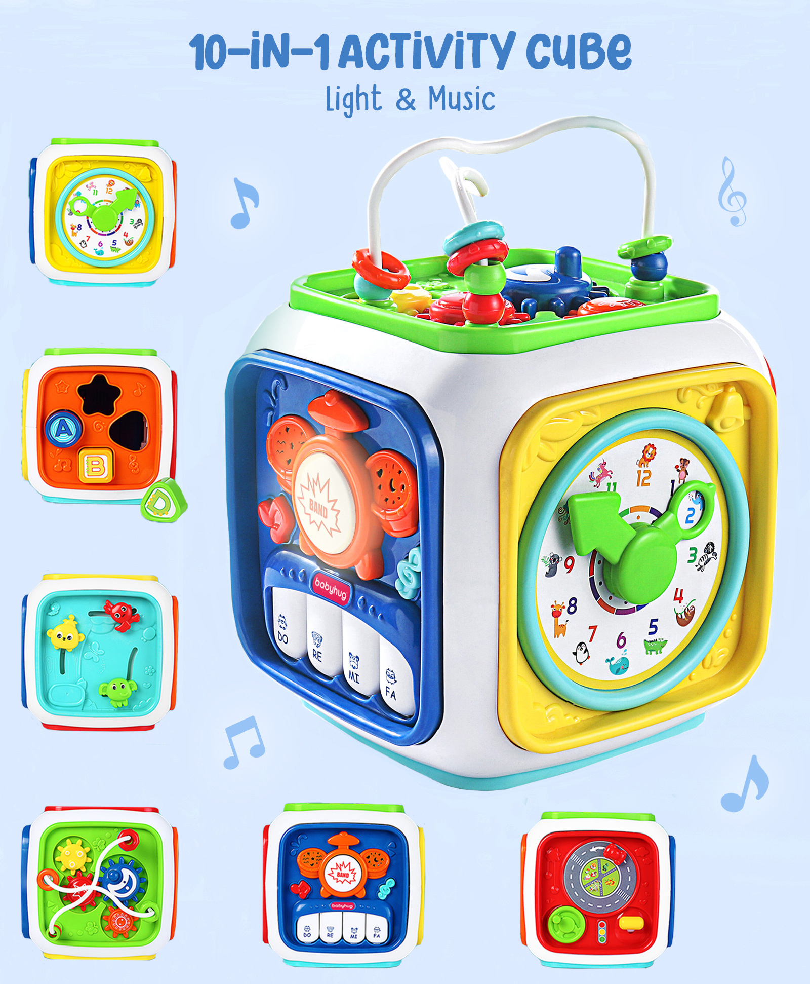 Babyhug All In One Activity Cube Musical Piano With Projector 6 Interactive Side Of Play Shape Sorter Analog Clock Educational Toy - Multicolour