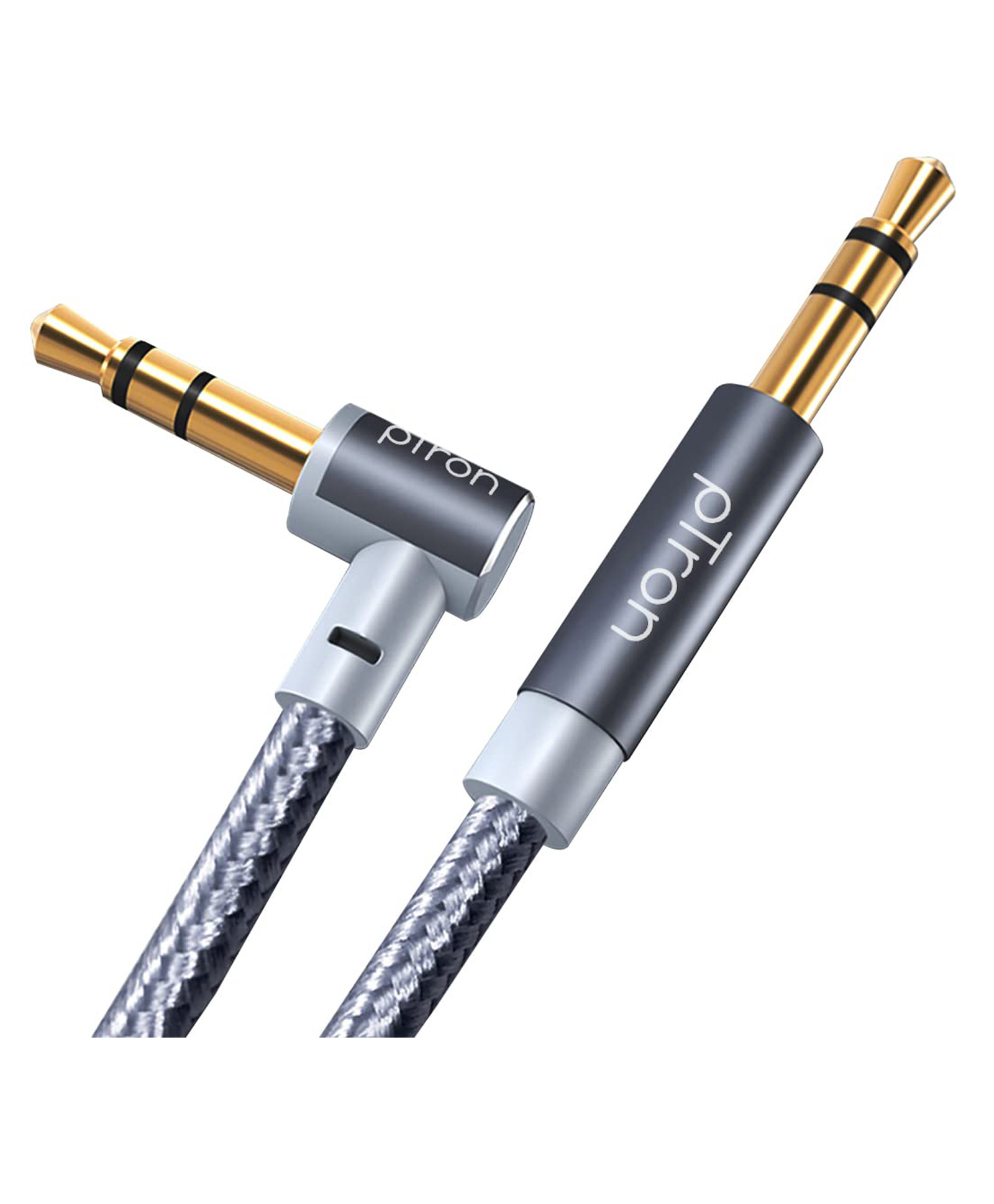 pTron Solero A15 3.5mm Male to Male Aux Cable 90 Degree Connector 1.5 Meter Long Stereo Audio Cable Metal Shell Gold Plated Connectors with Strong Nylon Braided Cable - Grey-image-1
