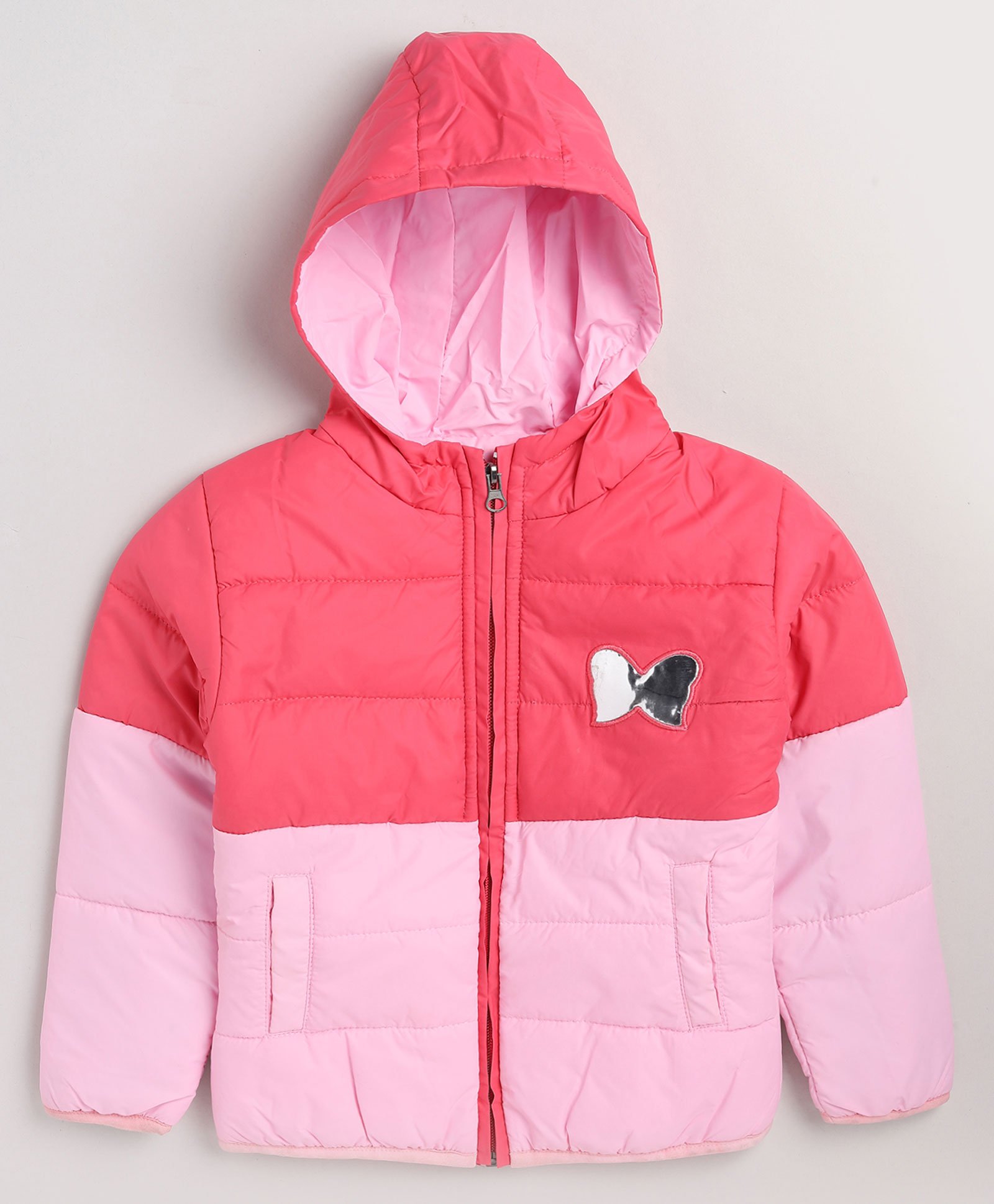 TOONYPORT Full Sleeves Butterfly Applique Colorblocked Detail Quilted Winter Jacket - Pink-image-11