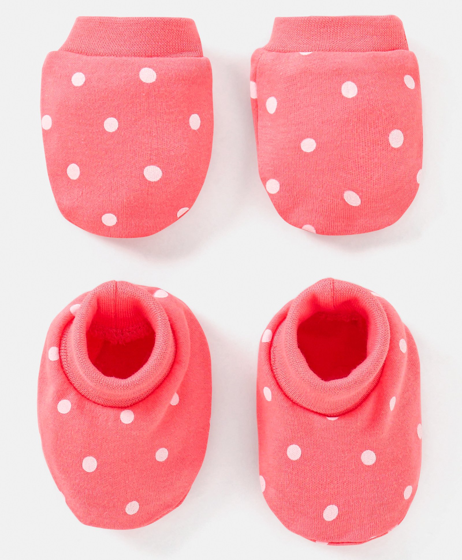 Babyhug 100% Cotton Knit Mittens & Booties Polka Dots Print - Peach-picture-22
