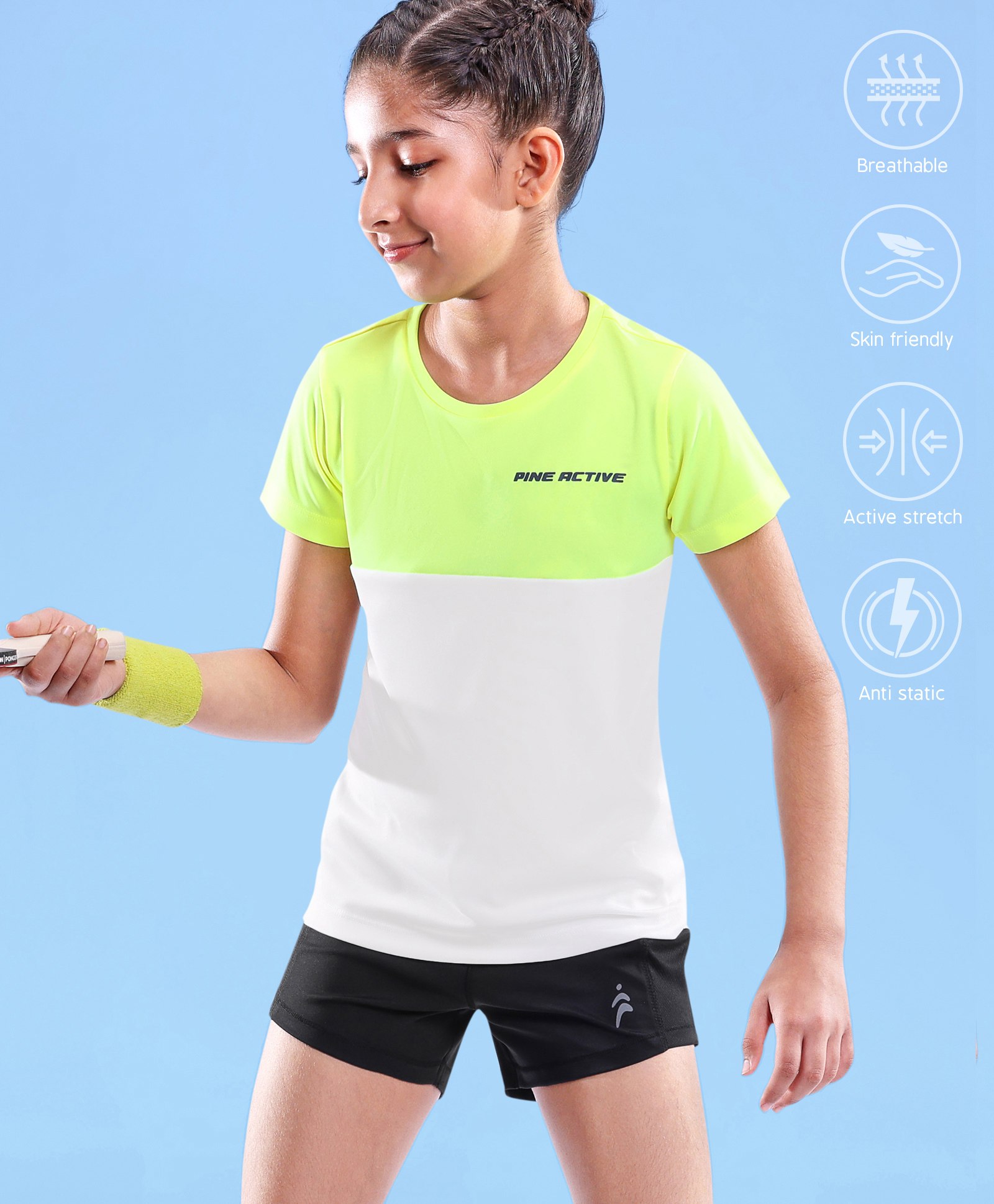 Pine Active Skin Friendly & Breathable Half Sleeves Sportswear T-Shirt - Green & White-picture-25