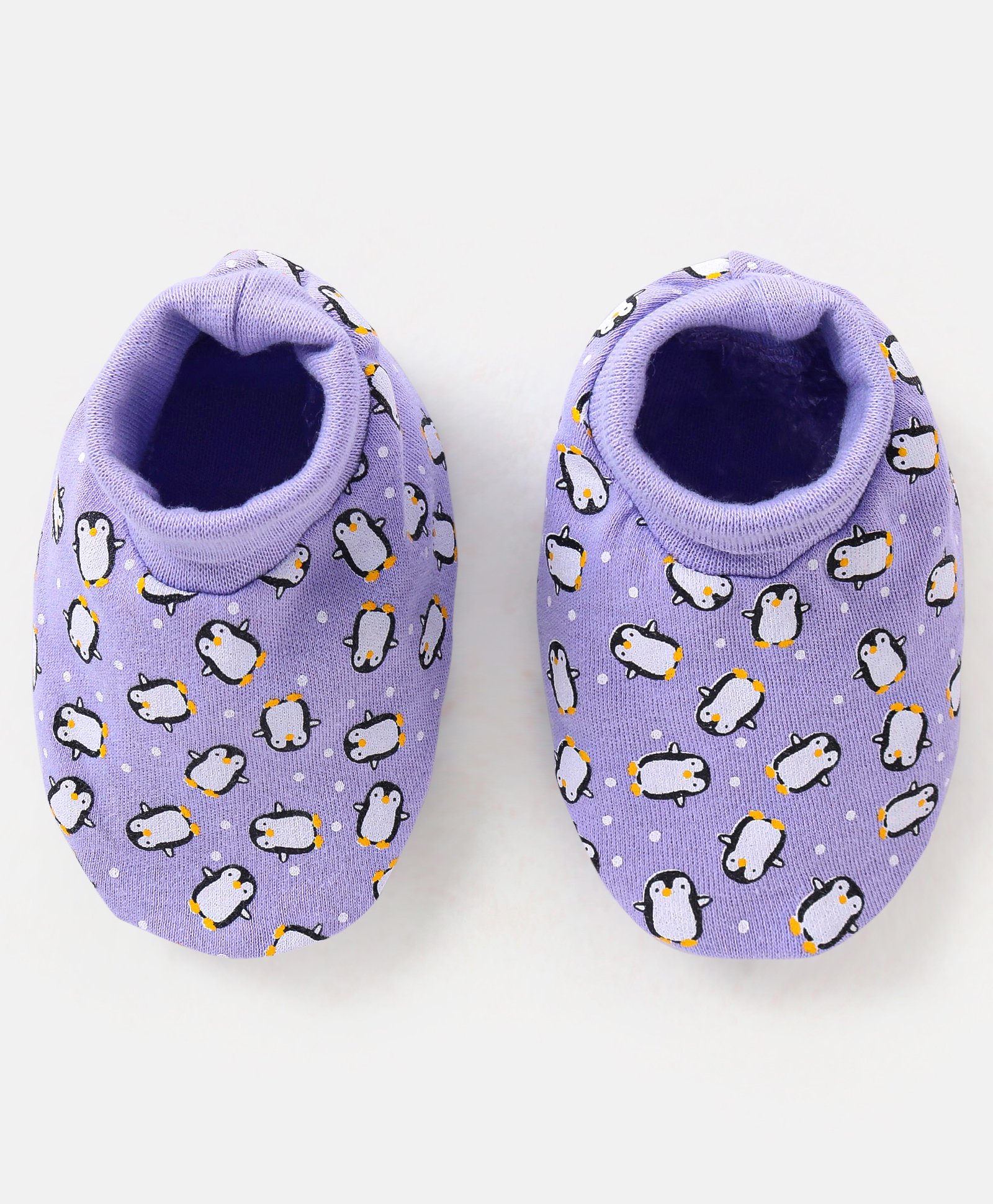 Babyhug 100% Cotton Knit Penguins Printed Booties - Purple-picture-24