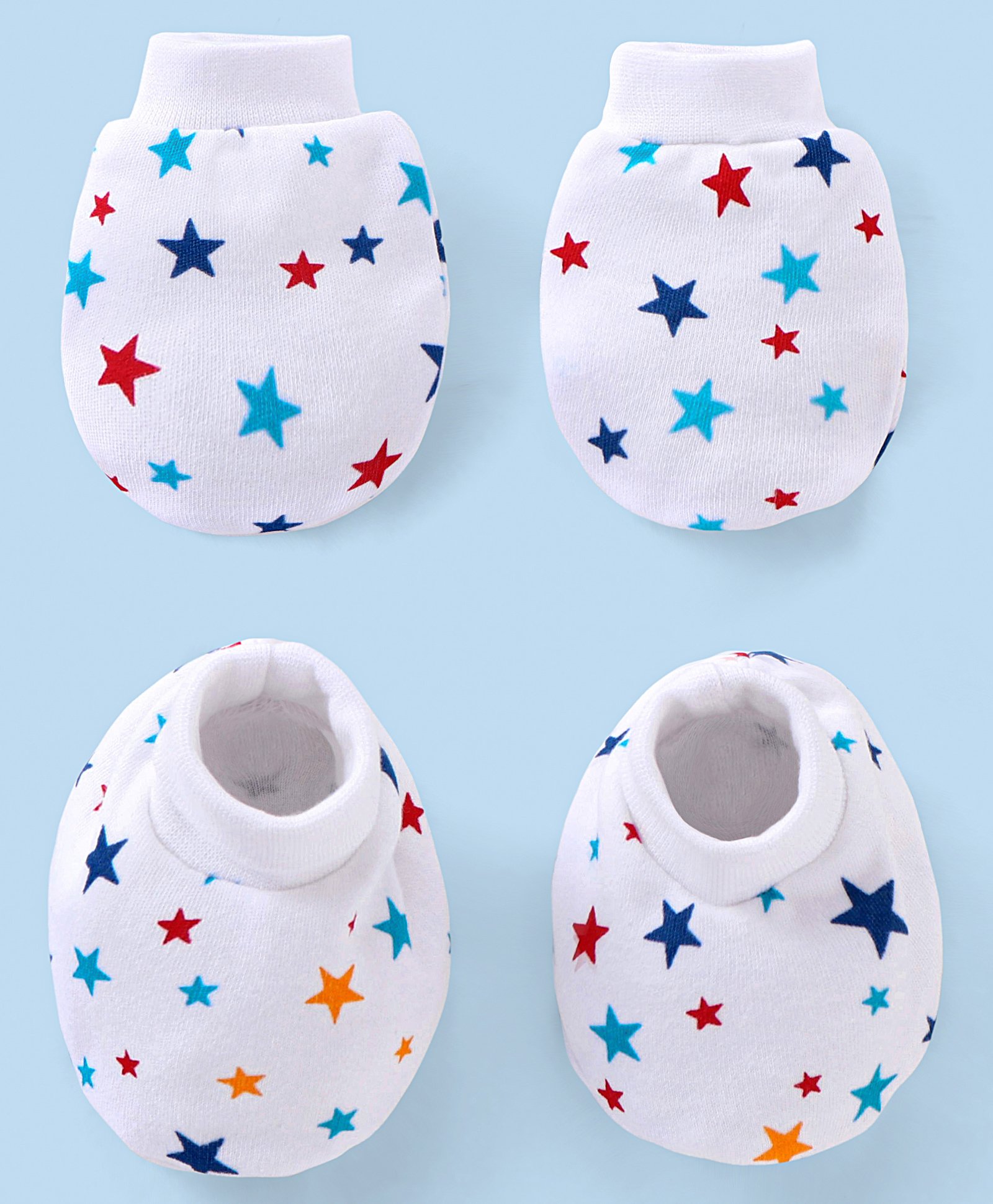 Babyhug 100% Cotton Knit Mittens and Booties Star Print - White-picture-28